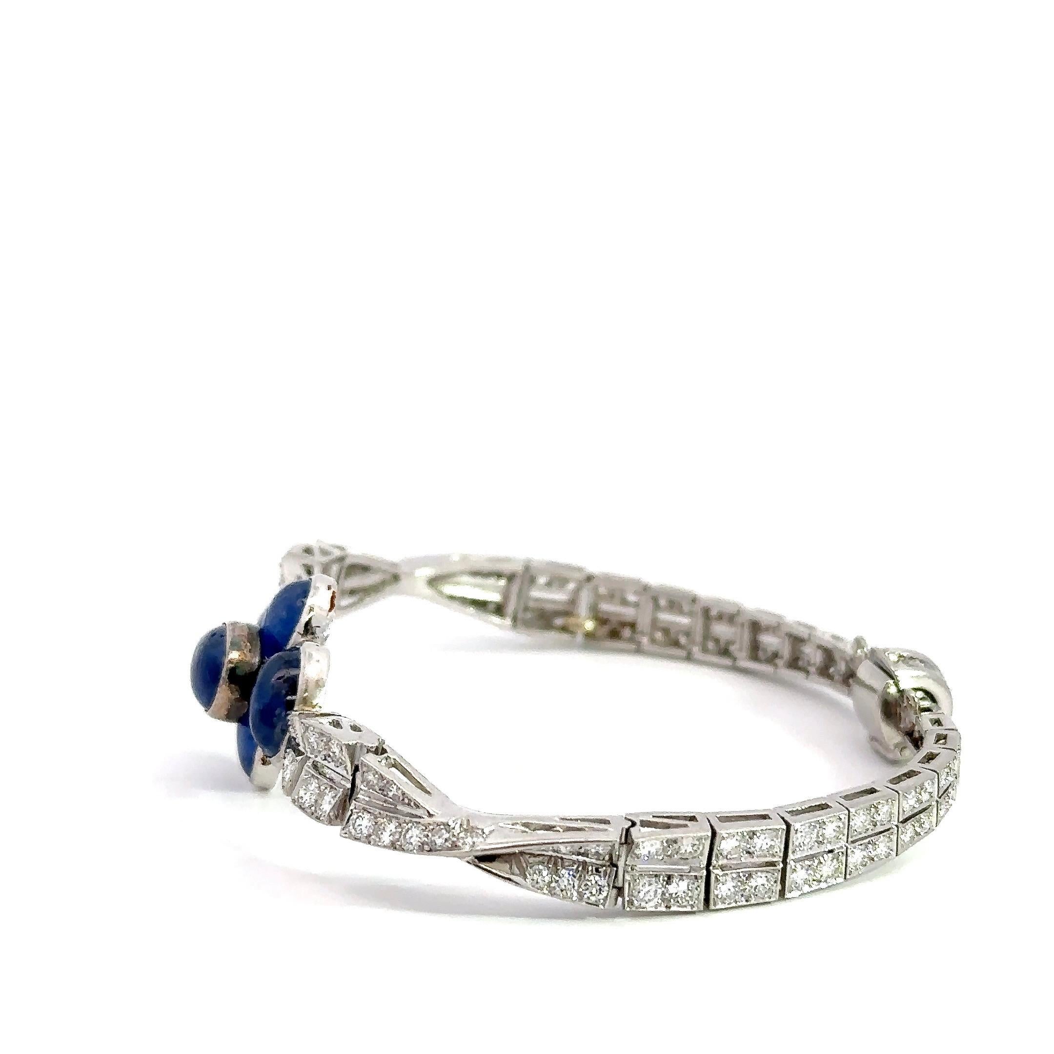 Vintage Blue Cabochon Sapphire and Diamond Bracelet For Sale 5