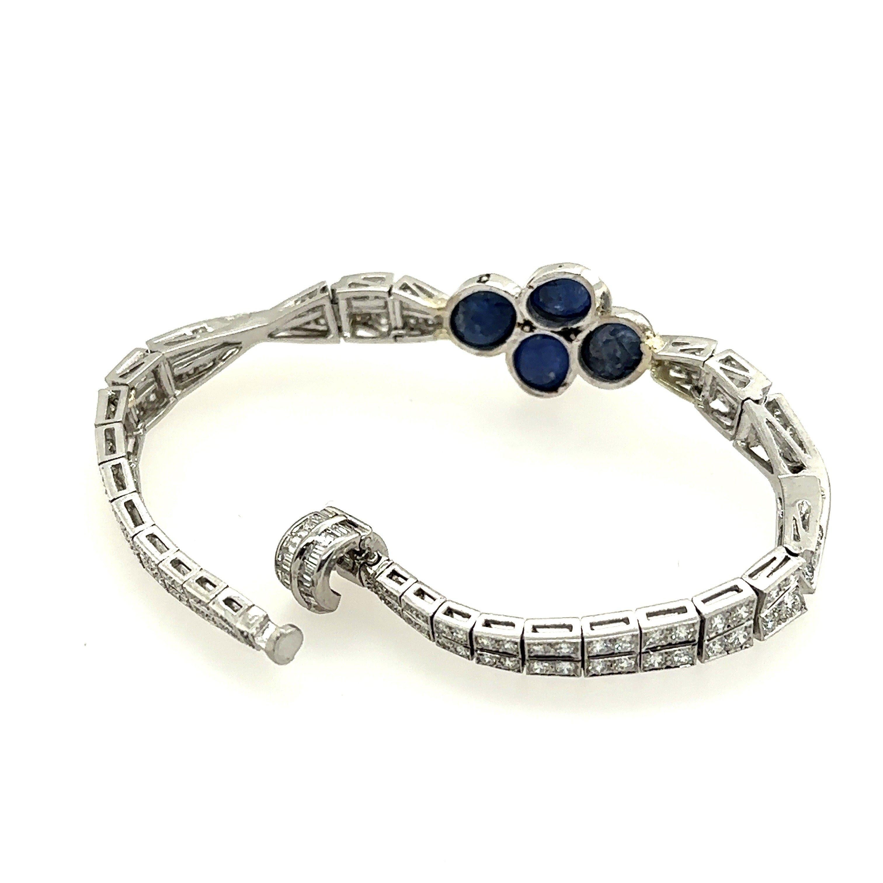Vintage Blue Cabochon Sapphire and Diamond Bracelet In Good Condition For Sale In Los Angeles, CA