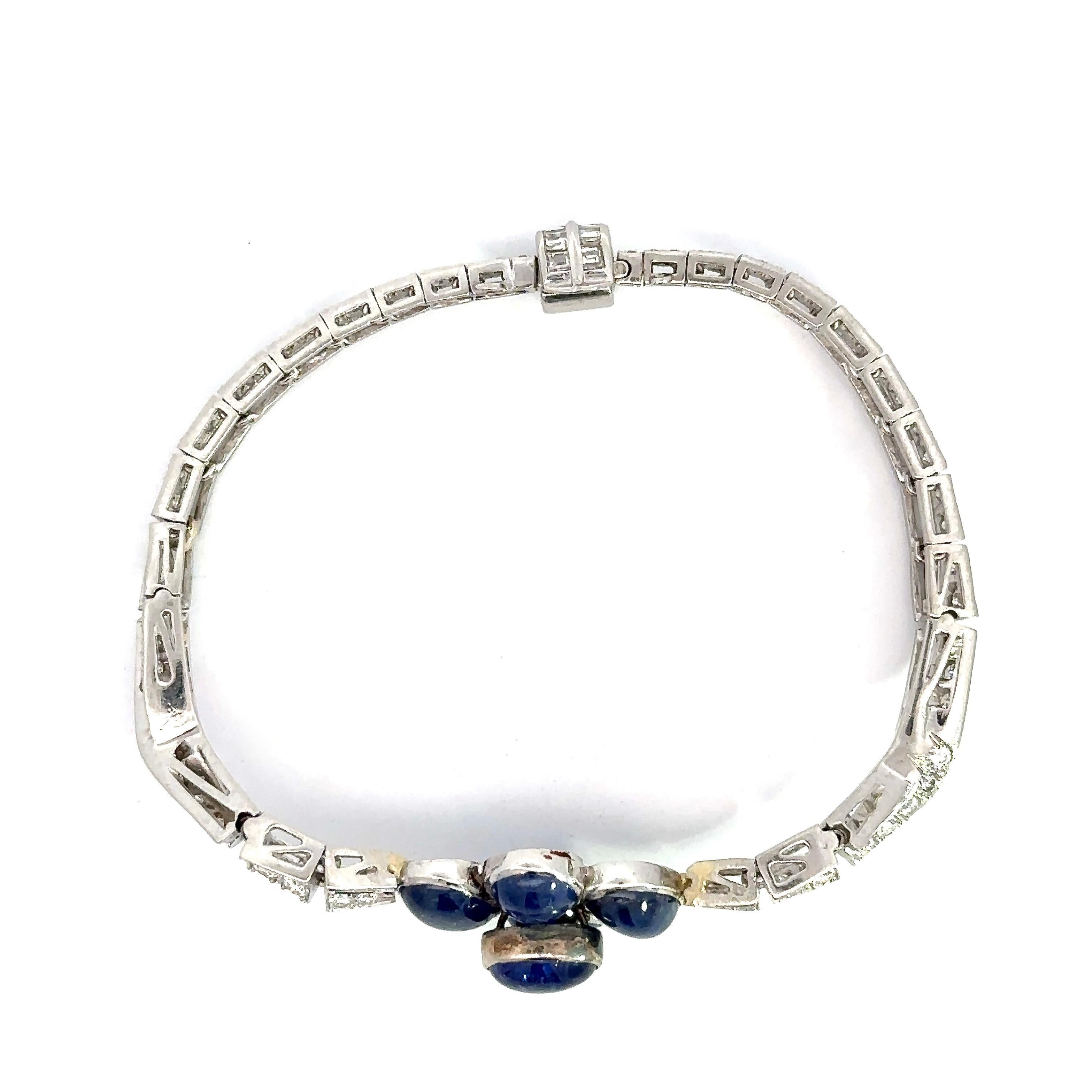 Vintage Blue Cabochon Sapphire and Diamond Bracelet For Sale 2