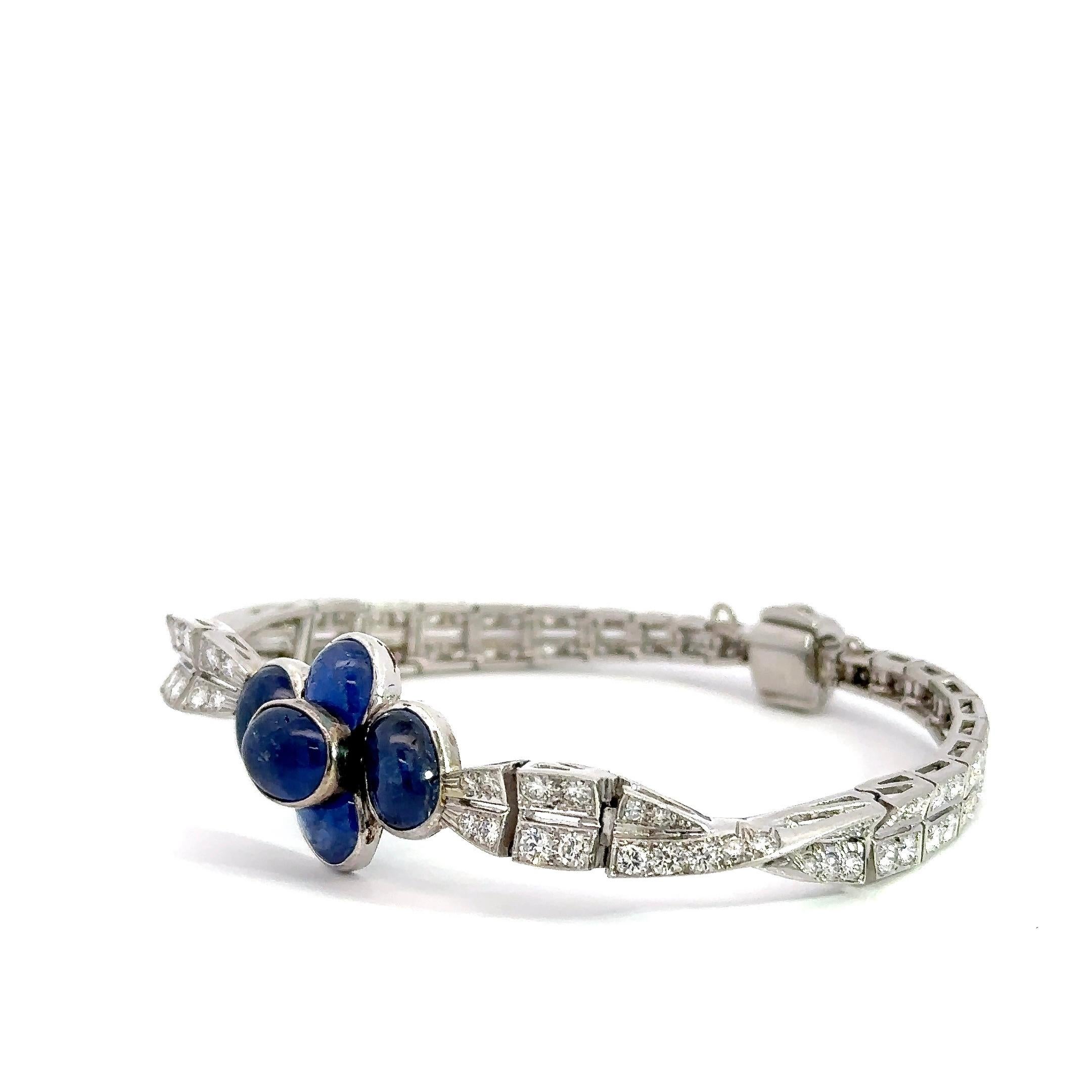 Vintage Blue Cabochon Sapphire and Diamond Bracelet For Sale 3
