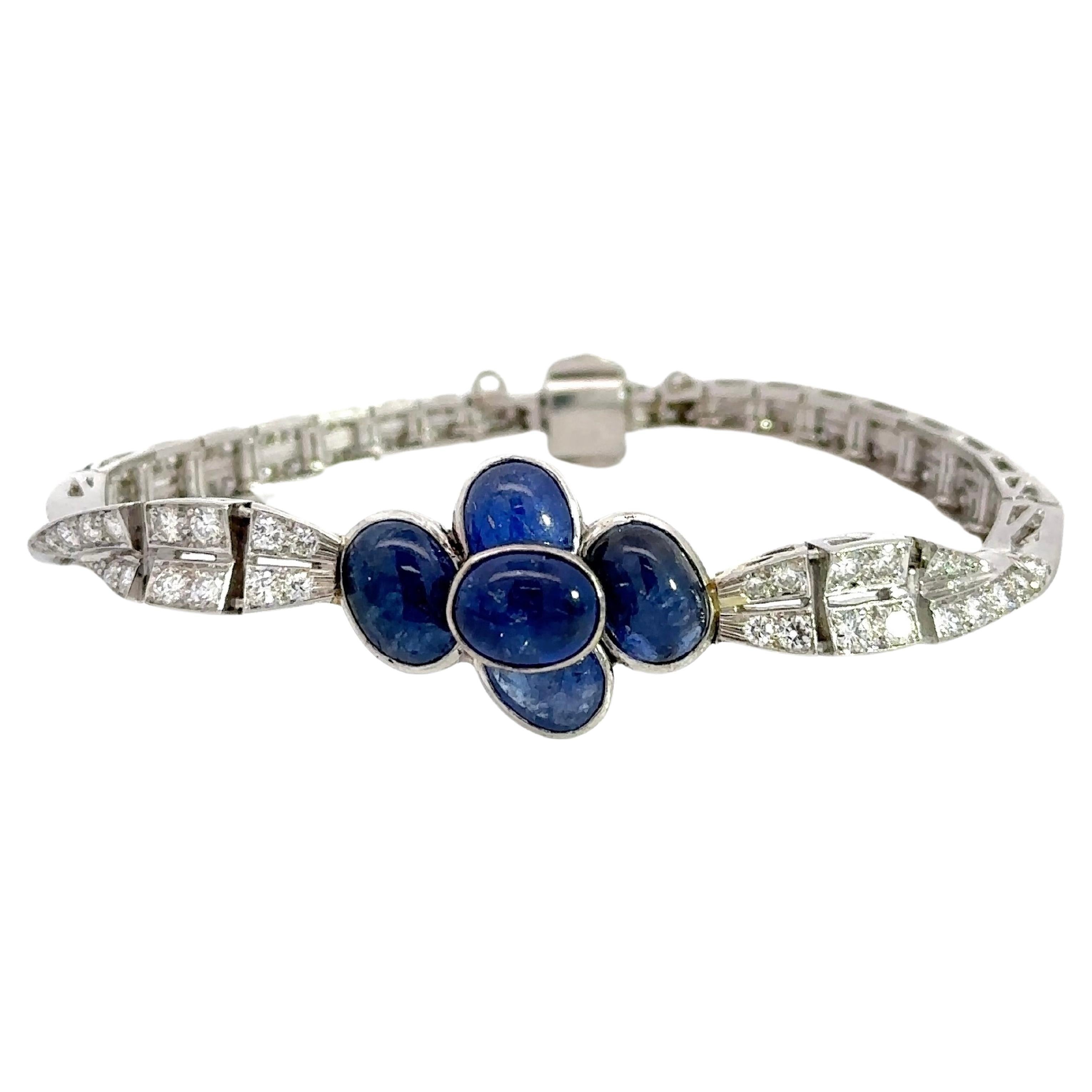 Vintage Blue Cabochon Sapphire and Diamond Bracelet For Sale
