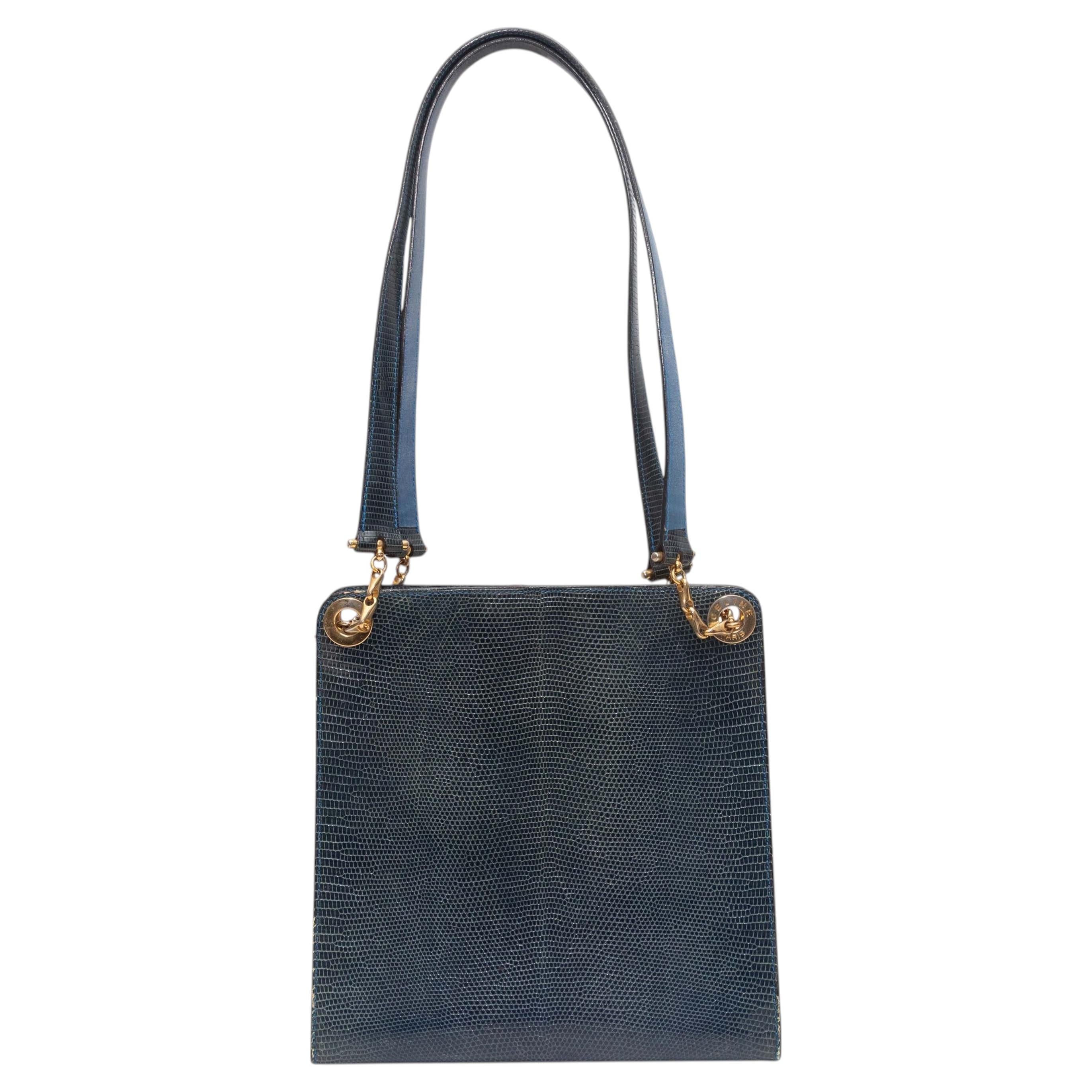 S/S 2001 Gucci by Tom Ford Metallic Blue Lizard Bag at 1stDibs