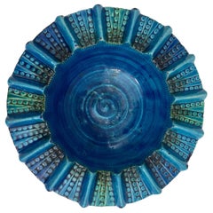 Vintage Blue Ceramic Ashtray Handcrafted in Italy by Aldo Londi 1950