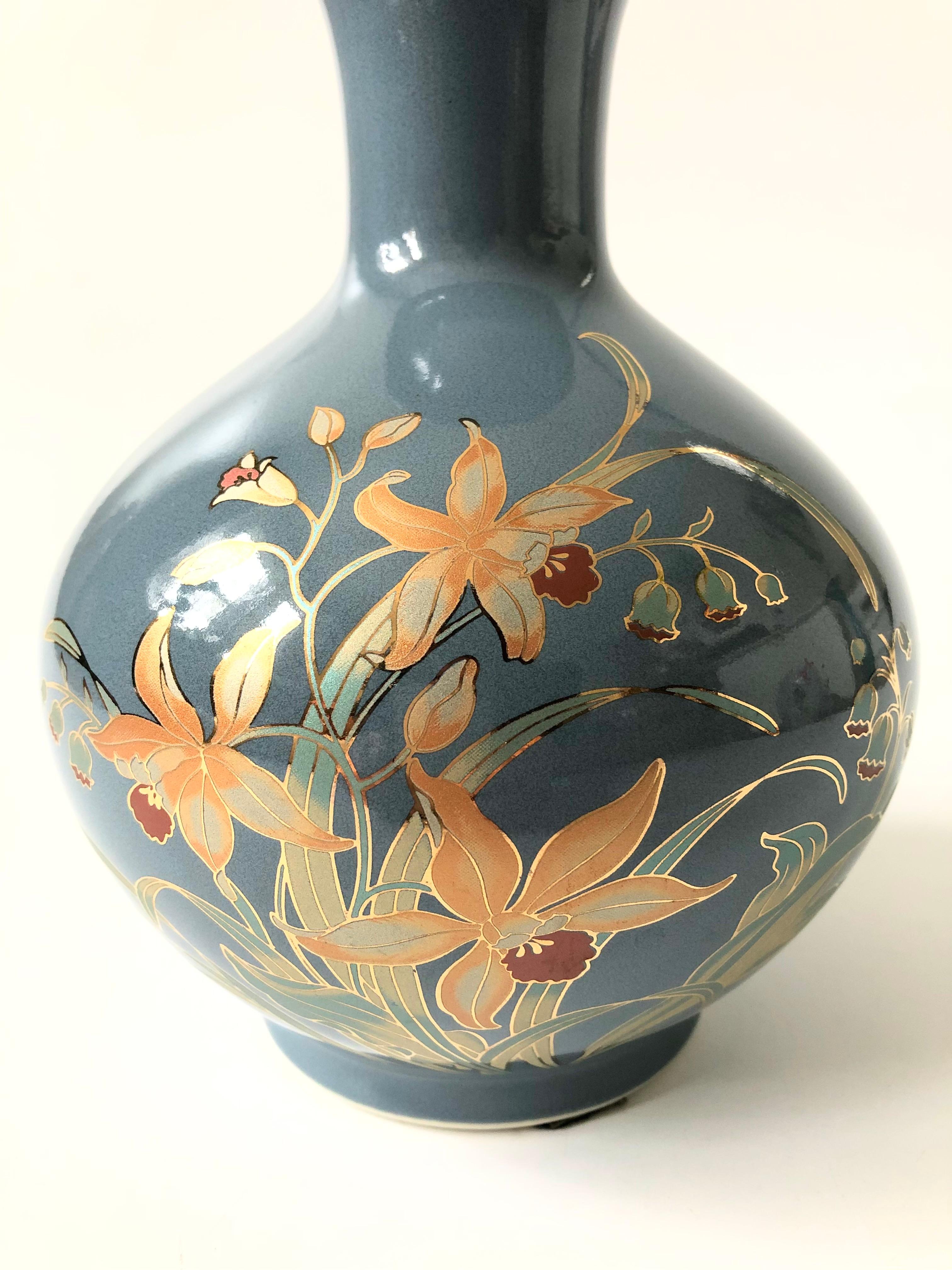 Modern Vintage Blue Ceramic Botanic Vase