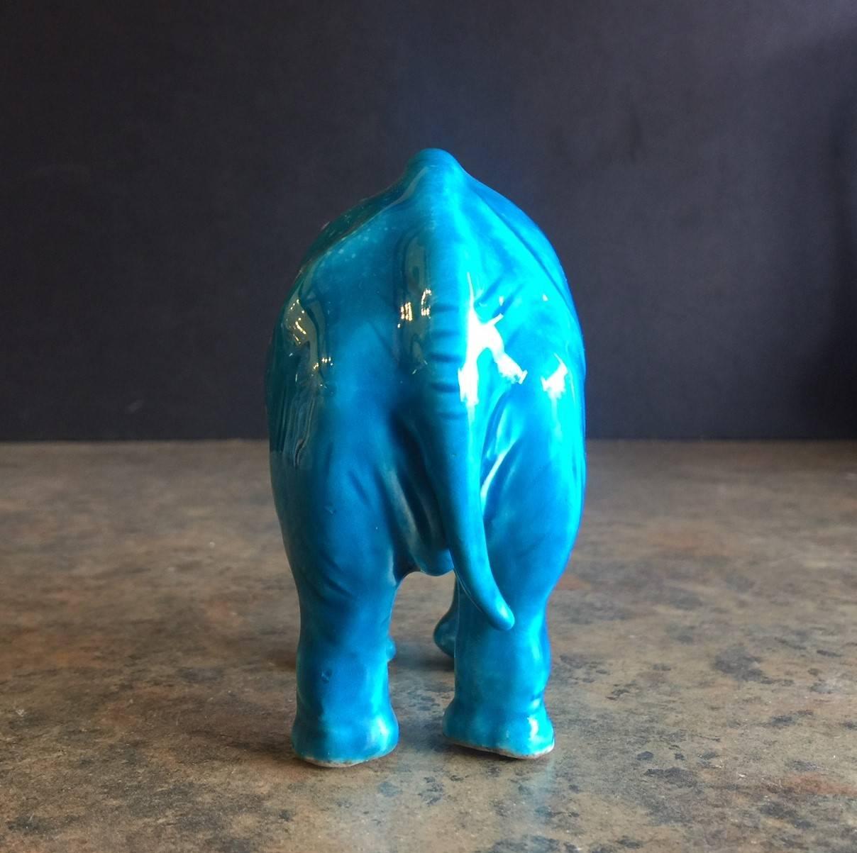 Mid-Century Modern Vintage Blue Ceramic Elephant by Sevres of France