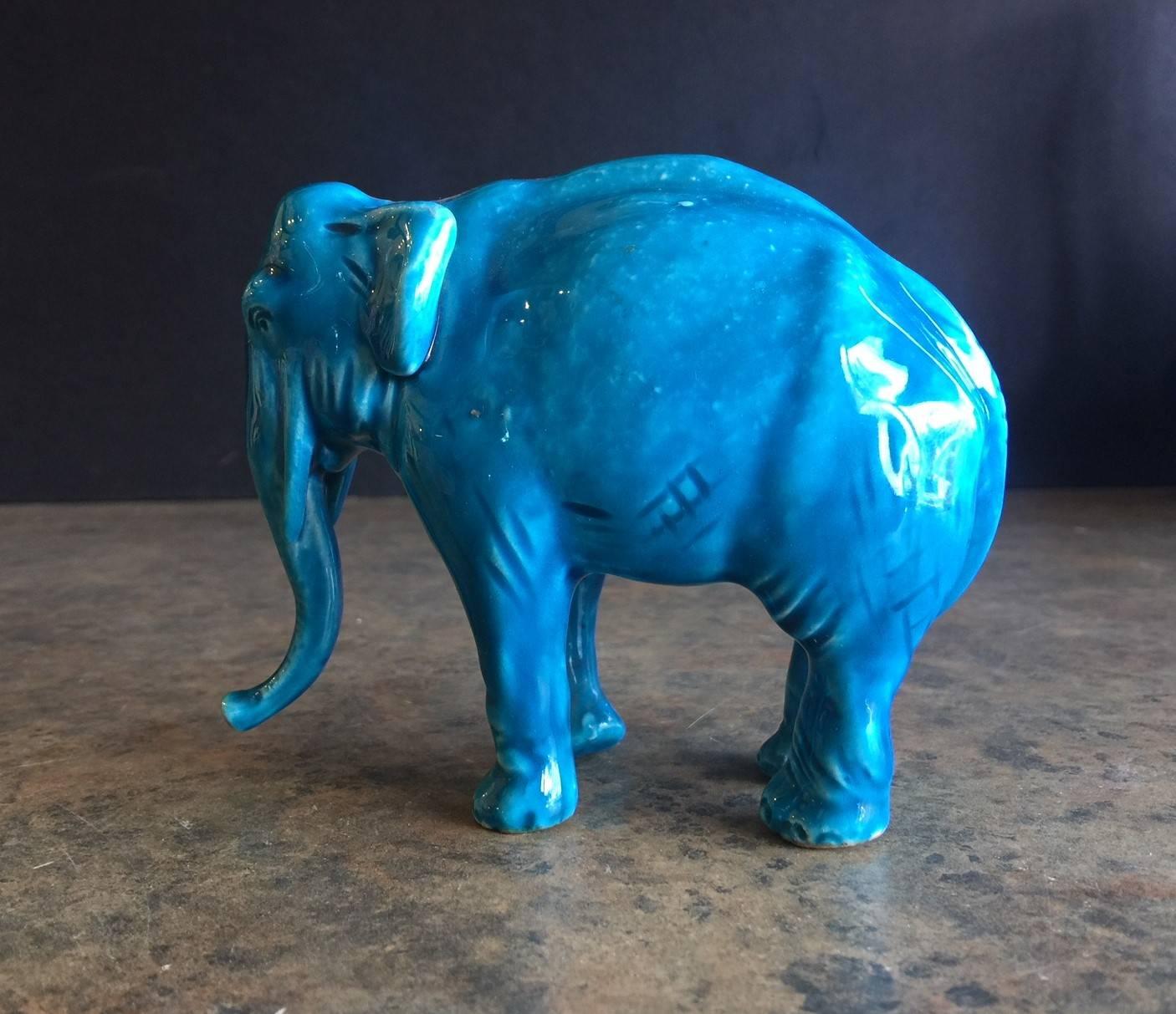 French Vintage Blue Ceramic Elephant by Sevres of France