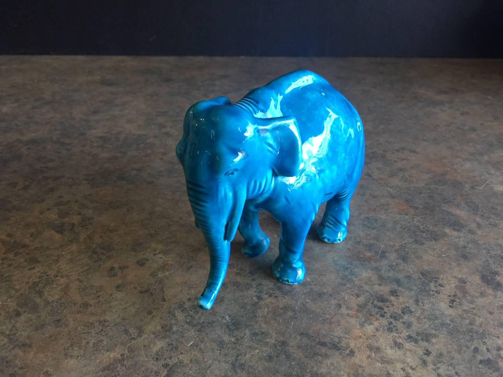 Vintage Blue Ceramic Elephant by Sevres of France In Excellent Condition In San Diego, CA