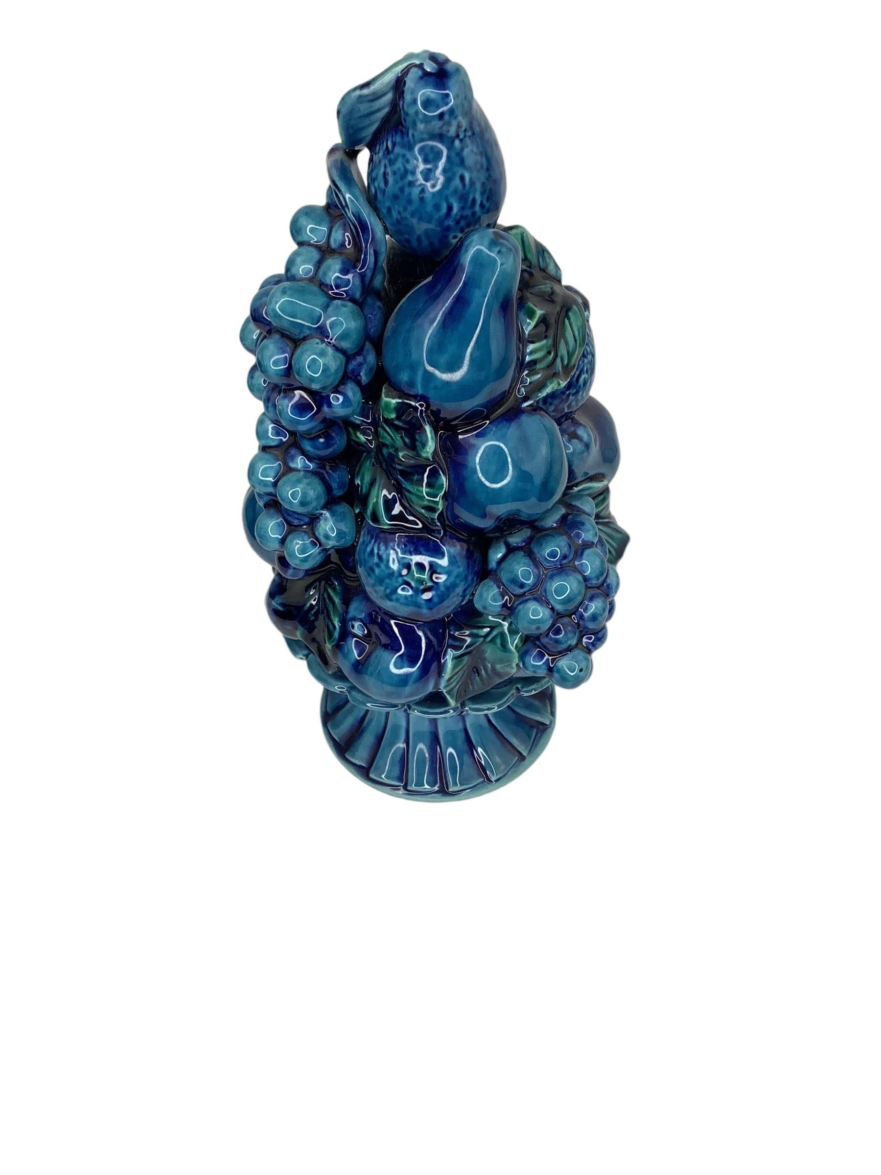 Giapponese Topiario in ceramica blu vintage a forma di frutta