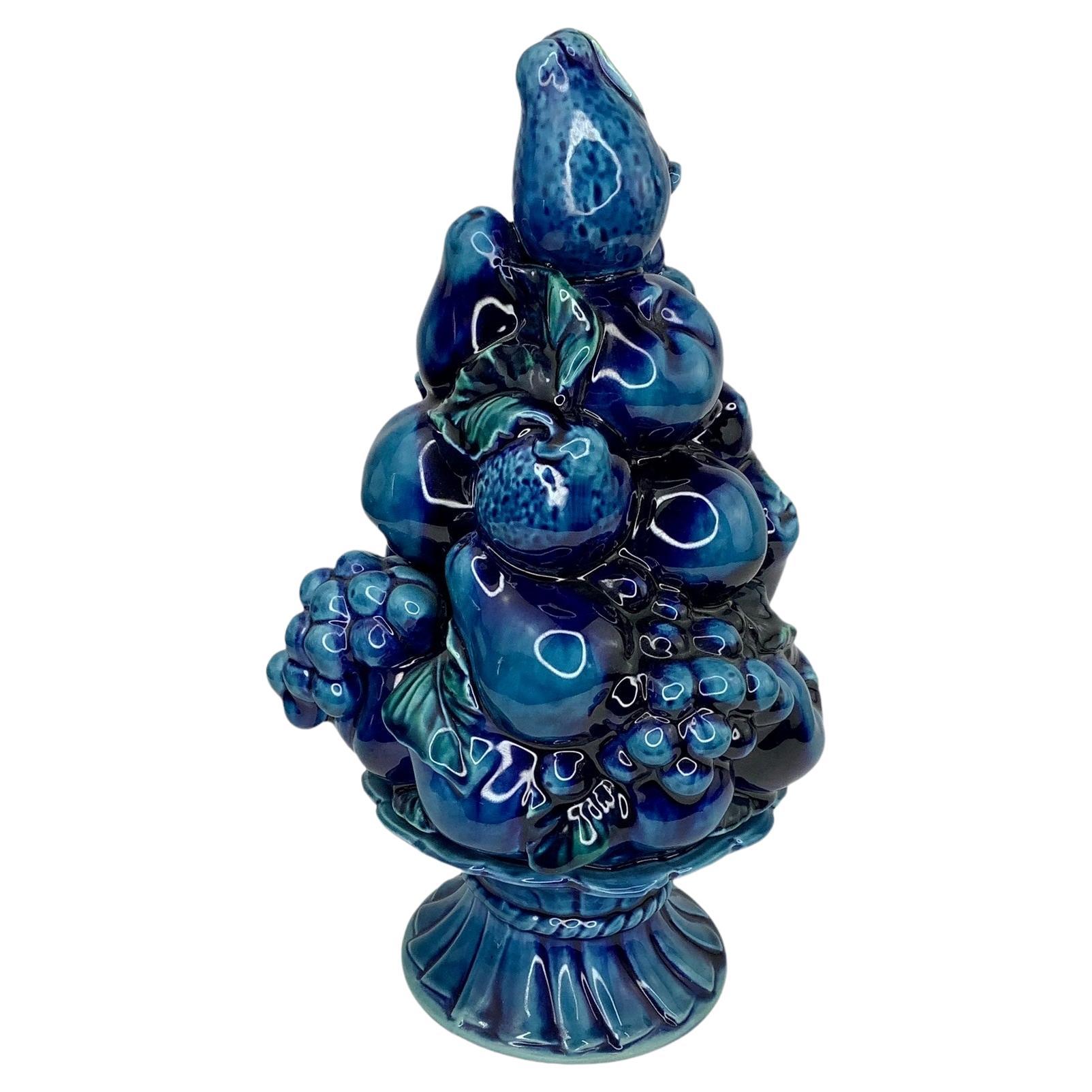Topiario in ceramica blu vintage a forma di frutta