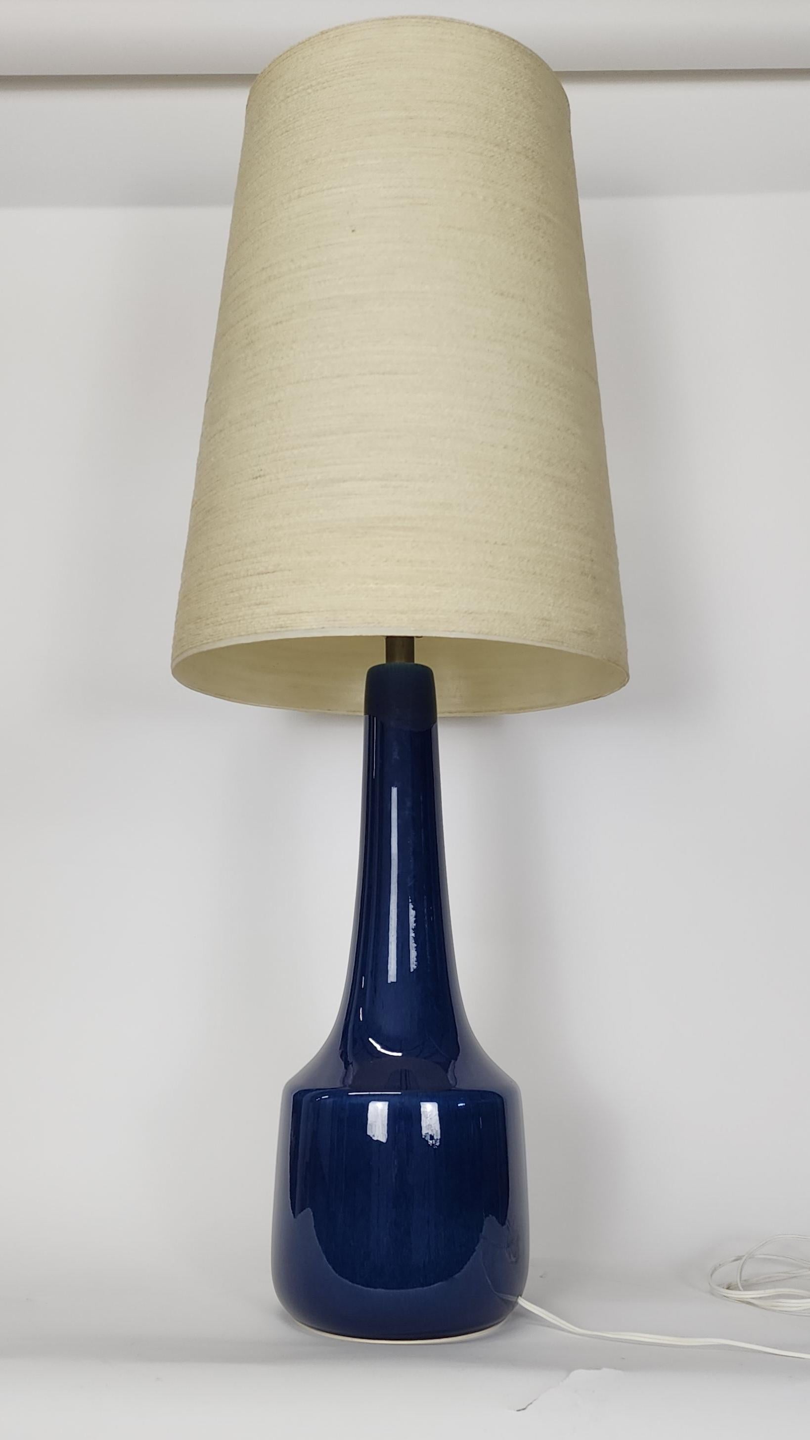 Vintage Blue Ceramic Lamp by Lotte and Gunnar Bostlund In Good Condition For Sale In Philadelphia, PA