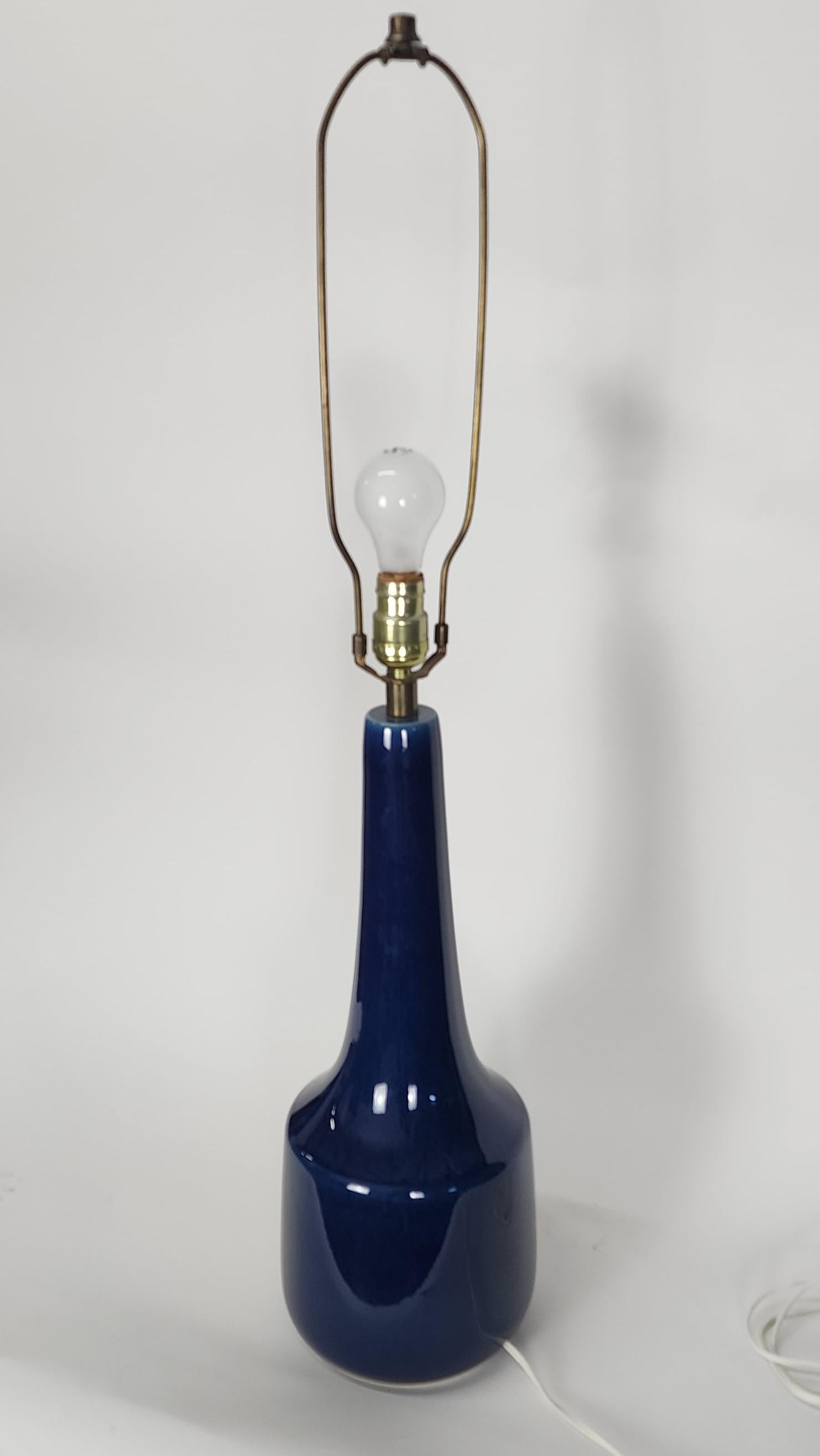 Vintage Blue Ceramic Lamp by Lotte and Gunnar Bostlund For Sale 1