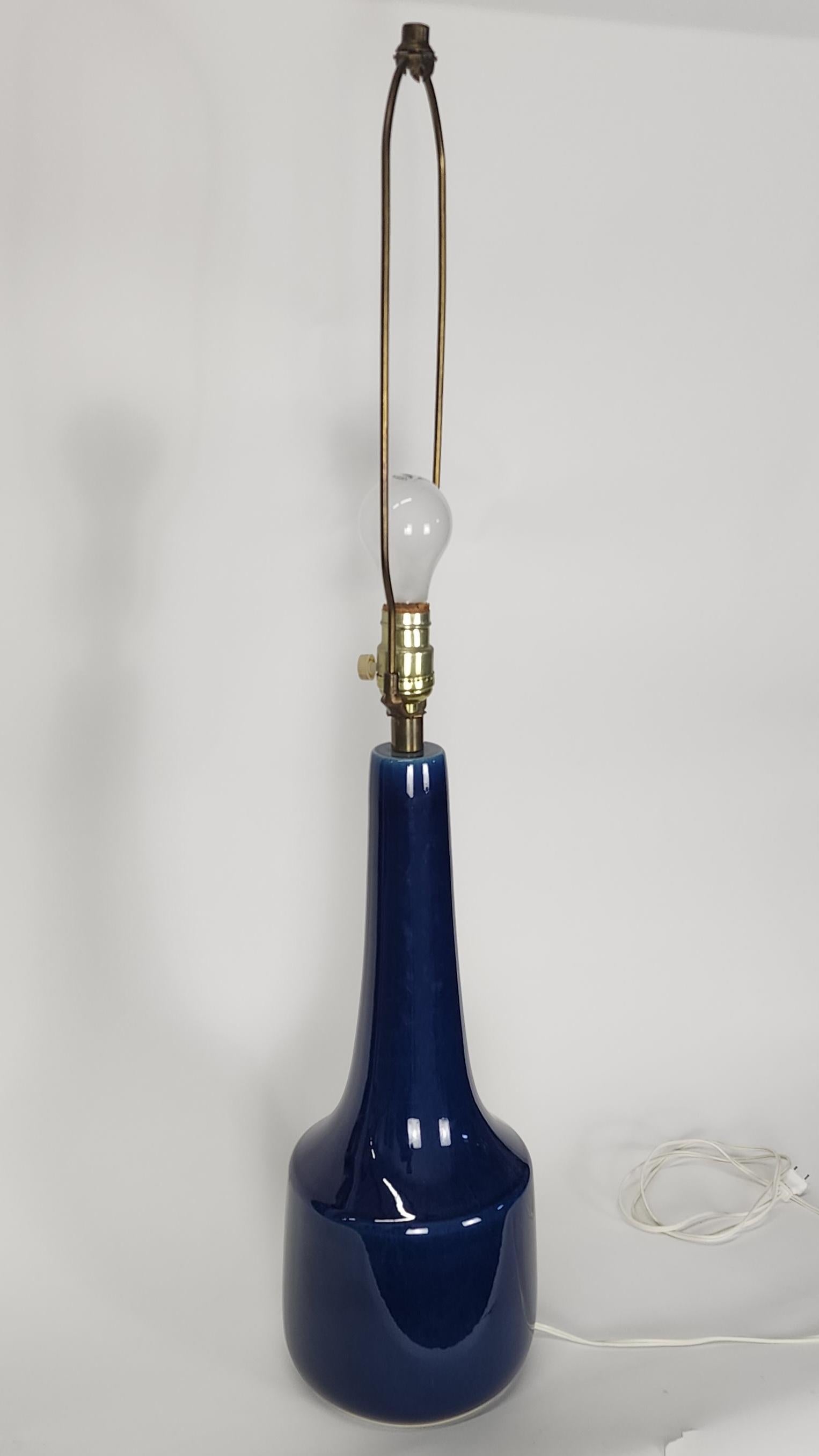 Vintage Blue Ceramic Lamp by Lotte and Gunnar Bostlund For Sale 2