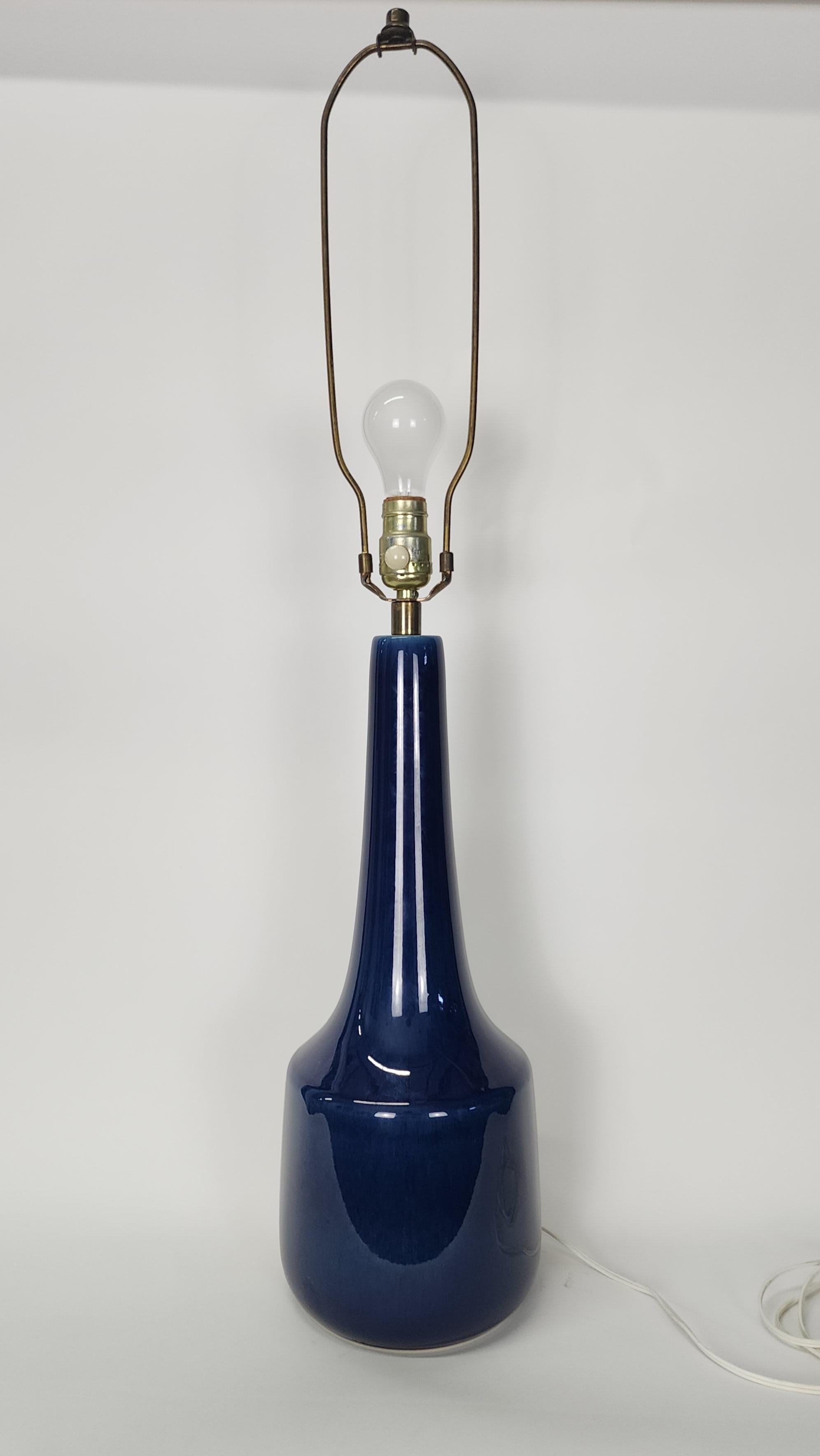 Vintage Blue Ceramic Lamp by Lotte and Gunnar Bostlund For Sale 3