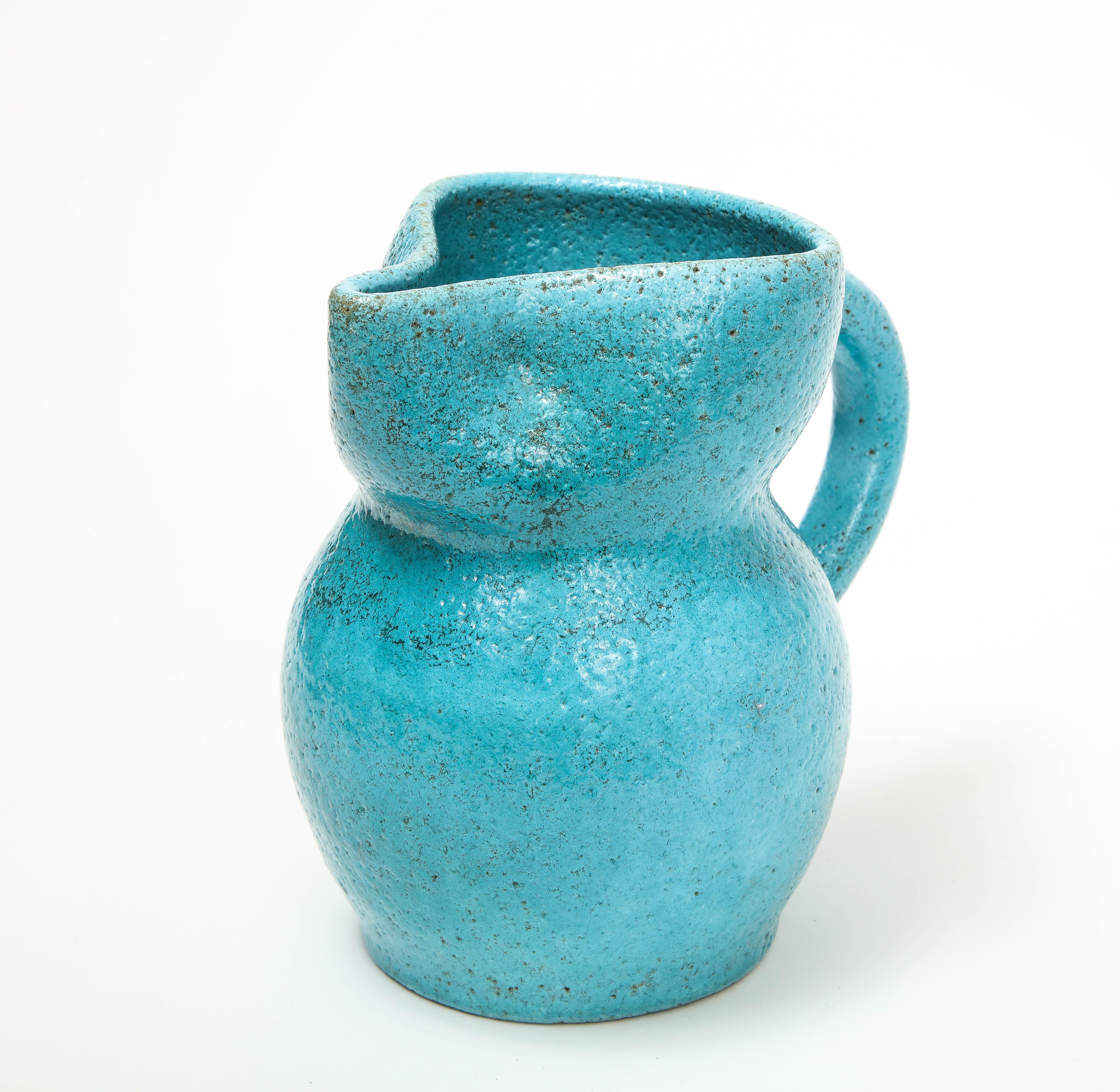 vintage blue ceramic pitcher