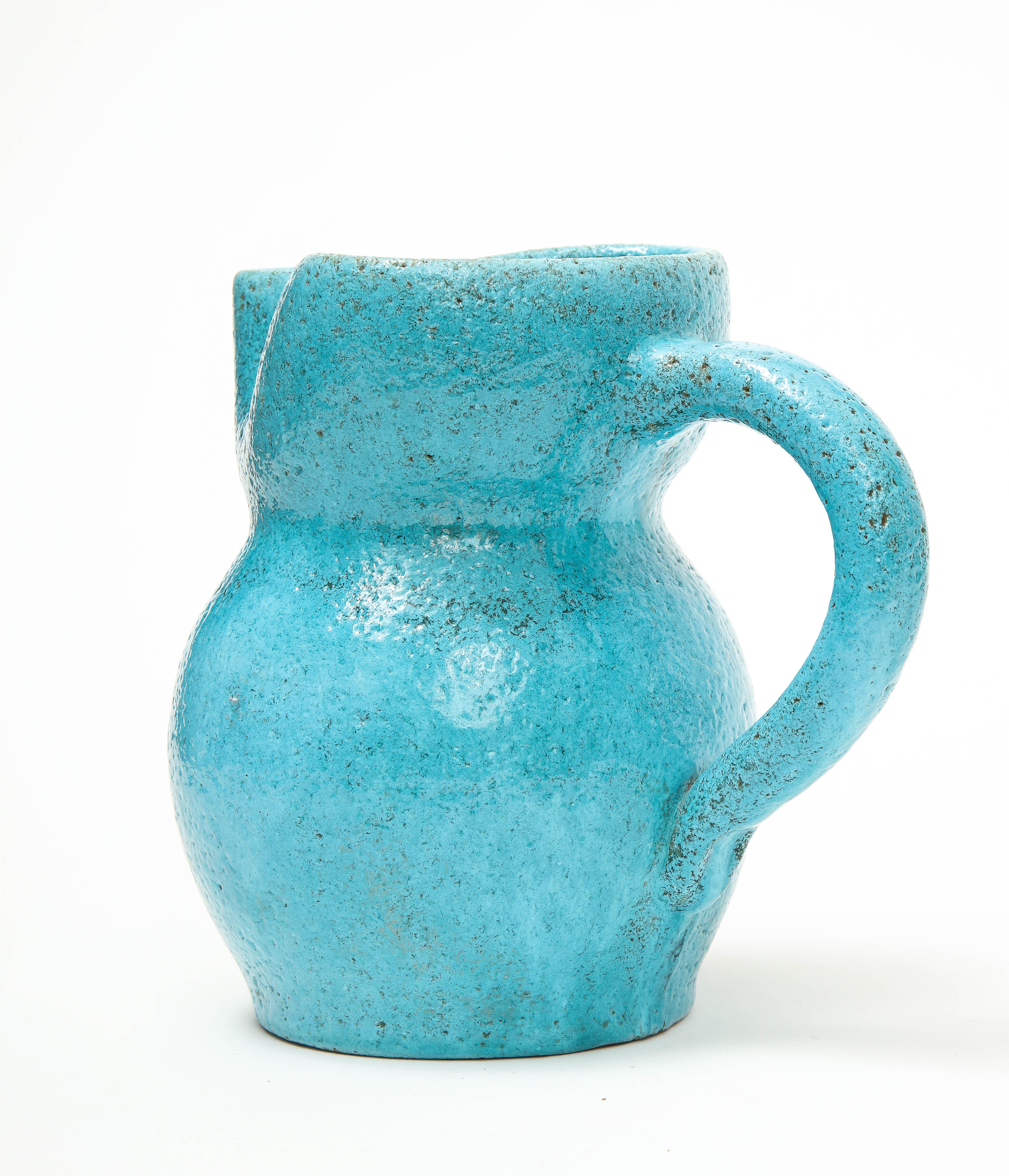 Vintage Blue Ceramic Milk Pitcher, France, 1960s In Good Condition In New York City, NY