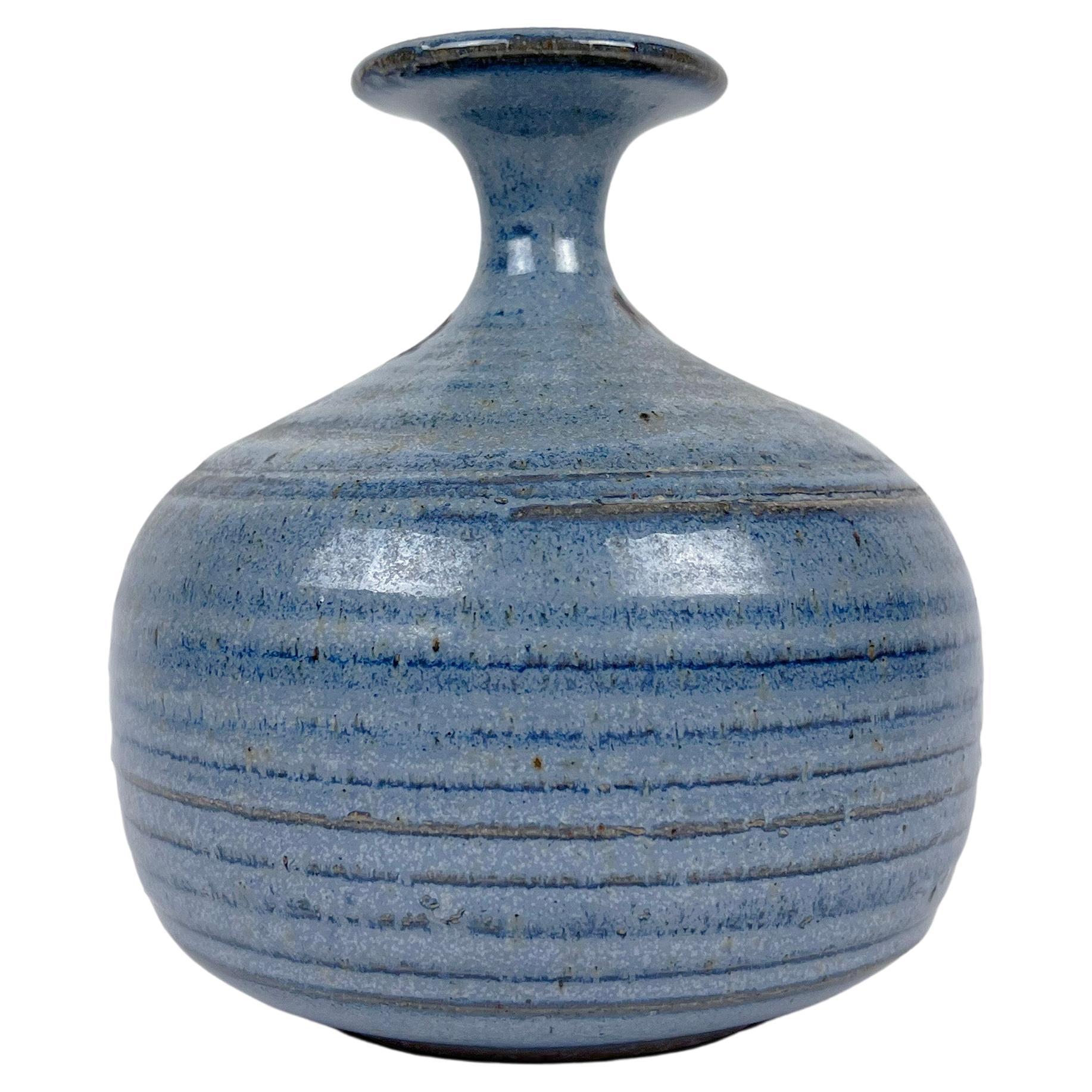 Vintage Blue Ceramic Stoneware Vase at 1stDibs