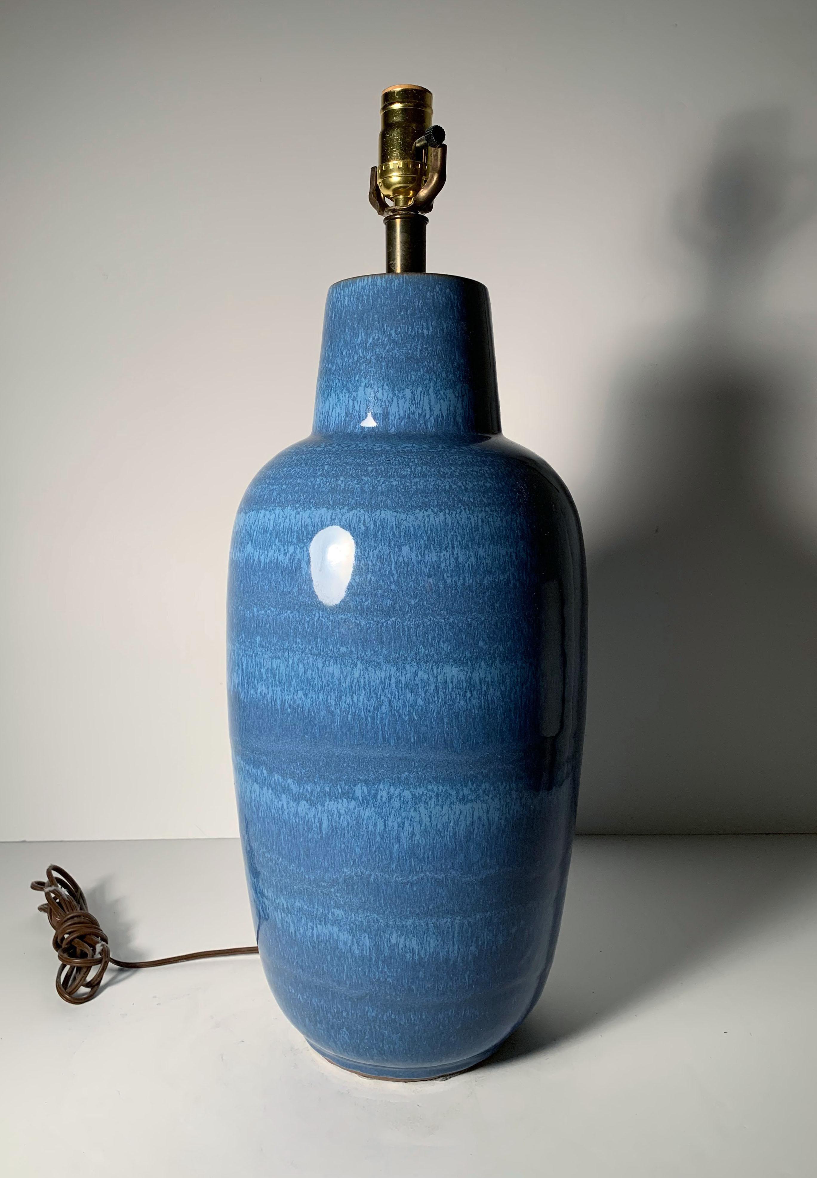 American Vintage Blue Ceramic Table Lamp by Lee Rosen for Design Technics For Sale