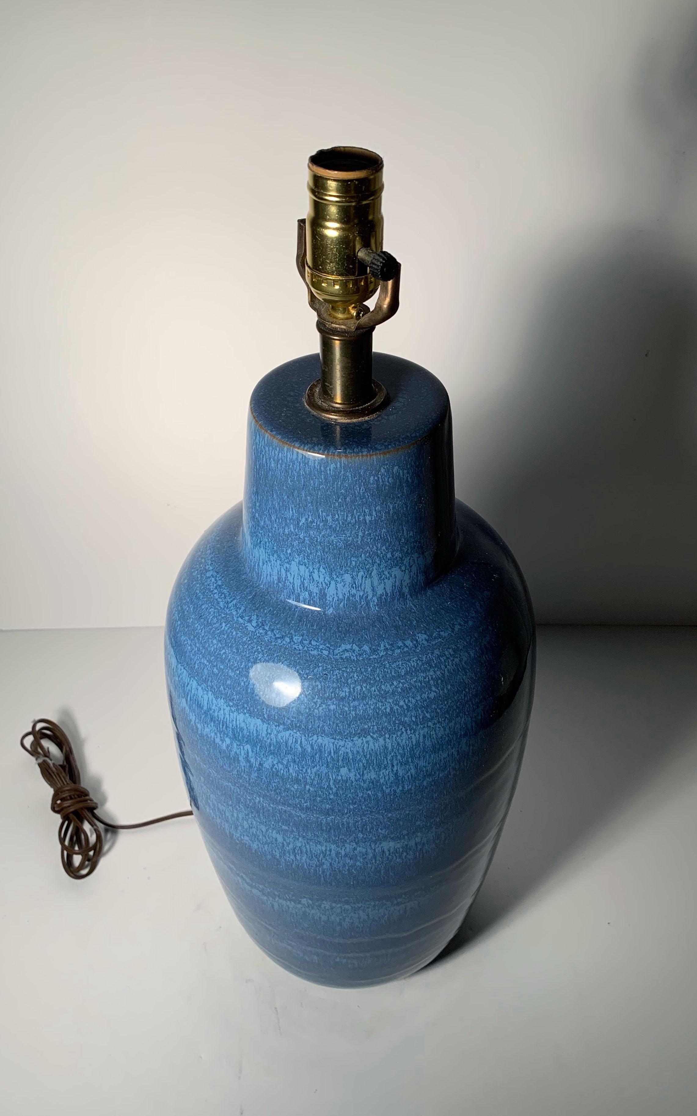 Vintage Blue Ceramic Table Lamp by Lee Rosen for Design Technics In Good Condition For Sale In Chicago, IL