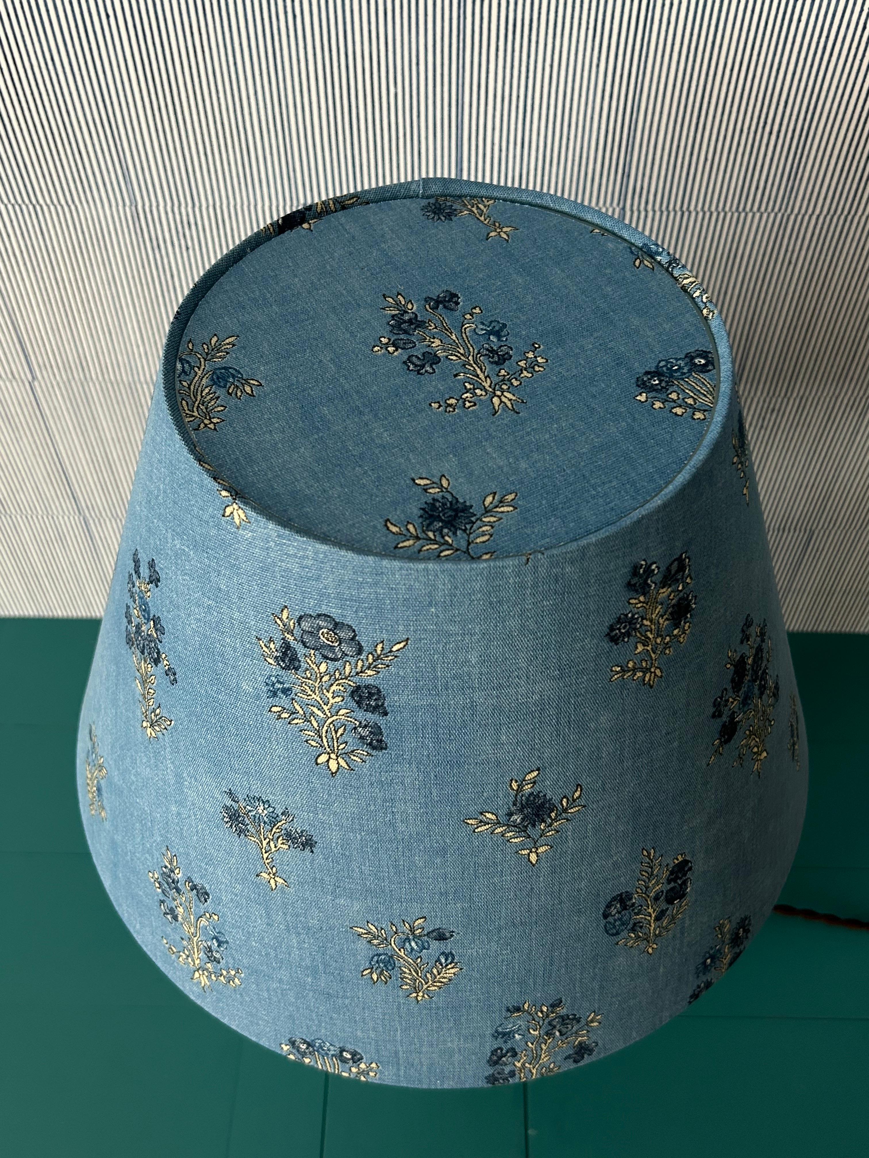 Vintage Blue Ceramic Table Lamp with Customized Shade, France, 20th Century 1