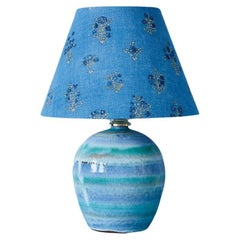 Vintage Blue Ceramic Table Lamp with Customized Shade, France, 20th Century