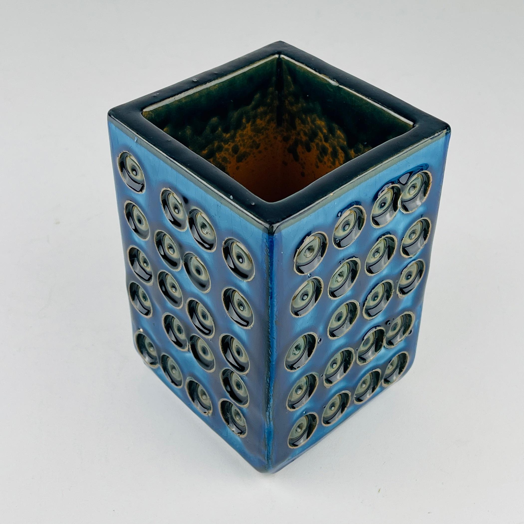 Vase en céramique bleue vintage, Italie, années 1970 en vente 4