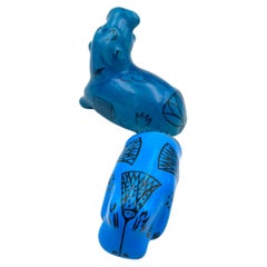 Paire de sculptures en céramique bleue vintage « William the Hippo » du Musée d'art moderne
