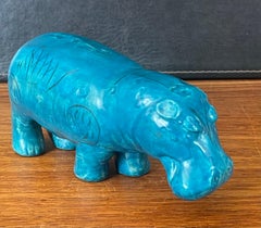 Vintage Blue Ceramic "William the Hippo" Sculpture