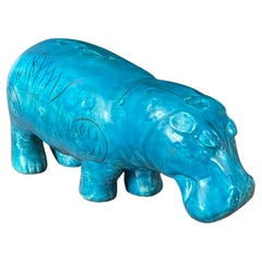 Vintage Blue Ceramic "William the Hippo" Sculpture