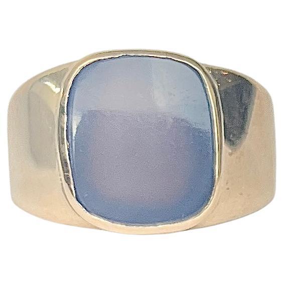 Vintage Blue Chalcedony and 9 Carat Gold Signet Ring