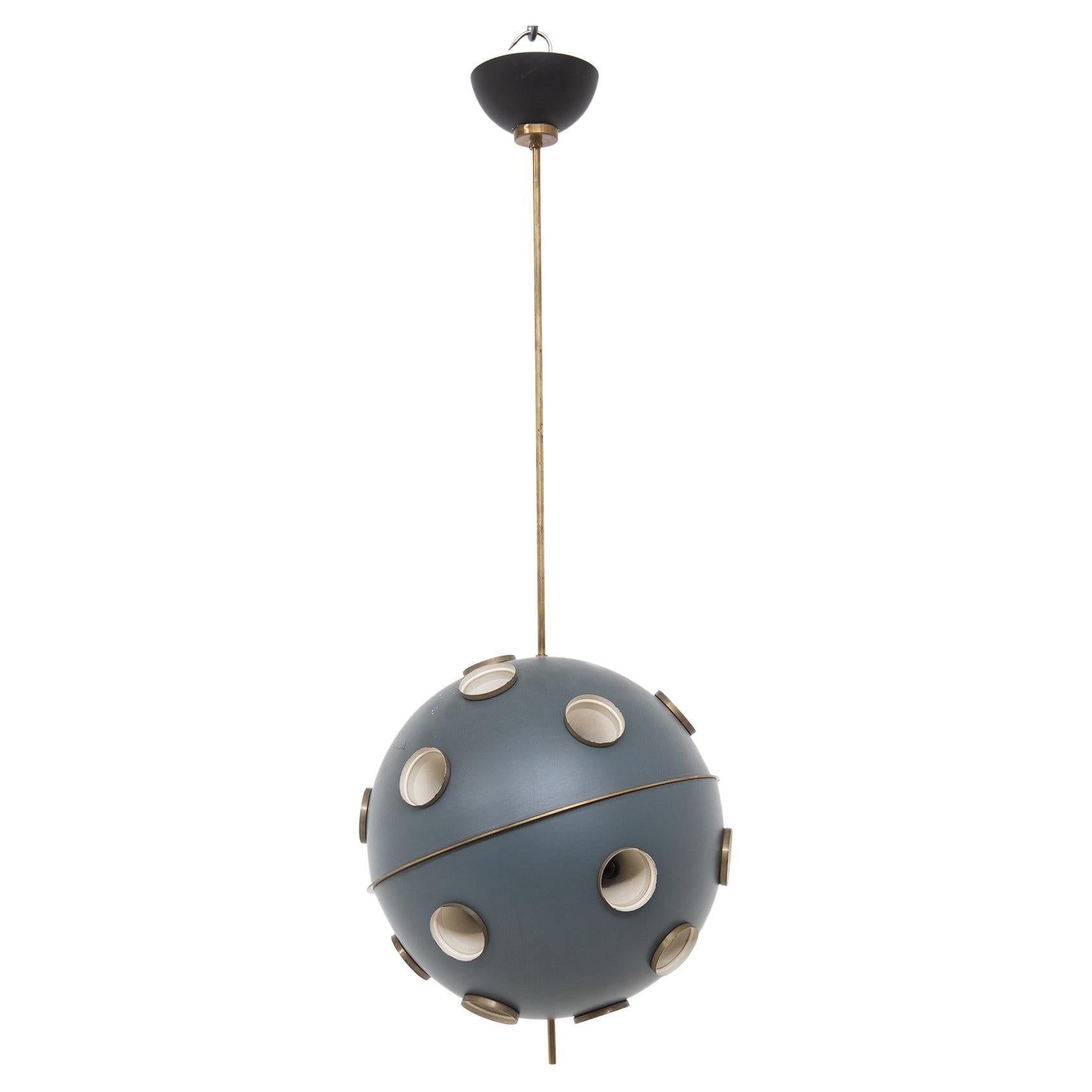 Vintage Blue Chandelier in Brass and Aluminum by Oscar Torlasco