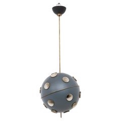 Vintage Blue Chandelier in Brass and Aluminum by Oscar Torlasco