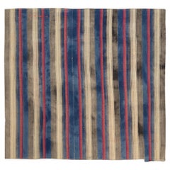 Vintage Blue Charcoal Beige Vertical Stripped Wool Kilim 9'x9'8''