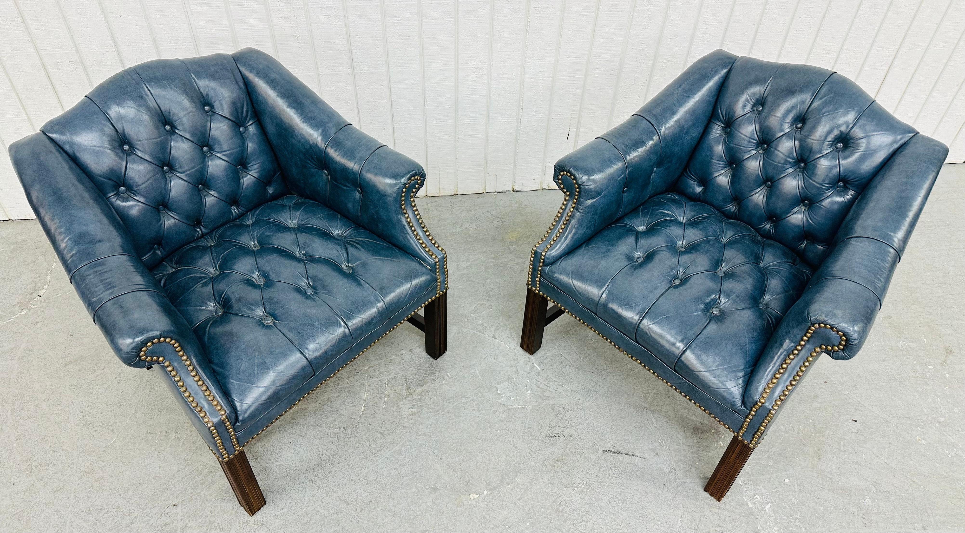 American Vintage Blue Chesterfield Arm Chairs - Set of 2