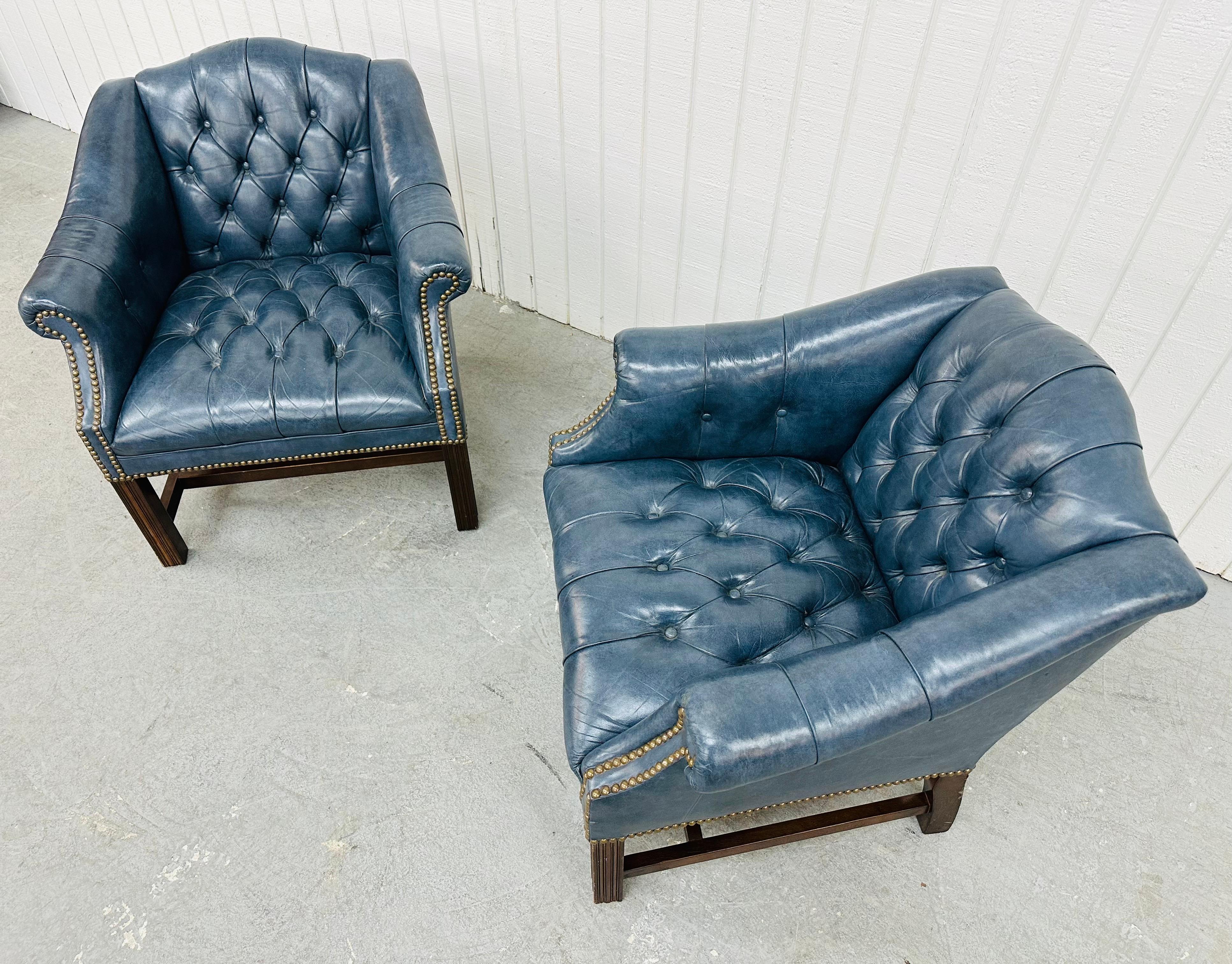20th Century Vintage Blue Chesterfield Arm Chairs - Set of 2