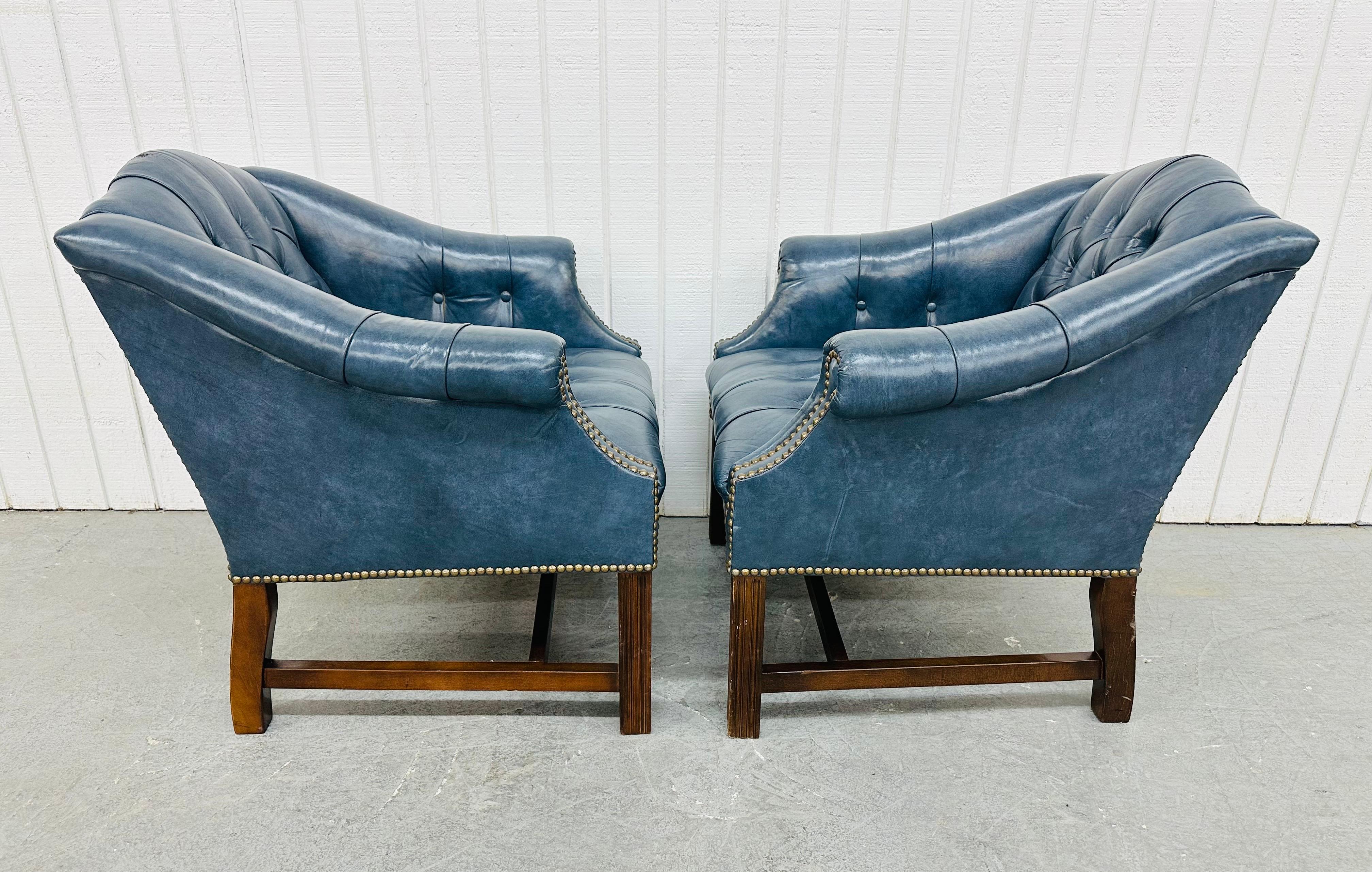 Leather Vintage Blue Chesterfield Arm Chairs - Set of 2