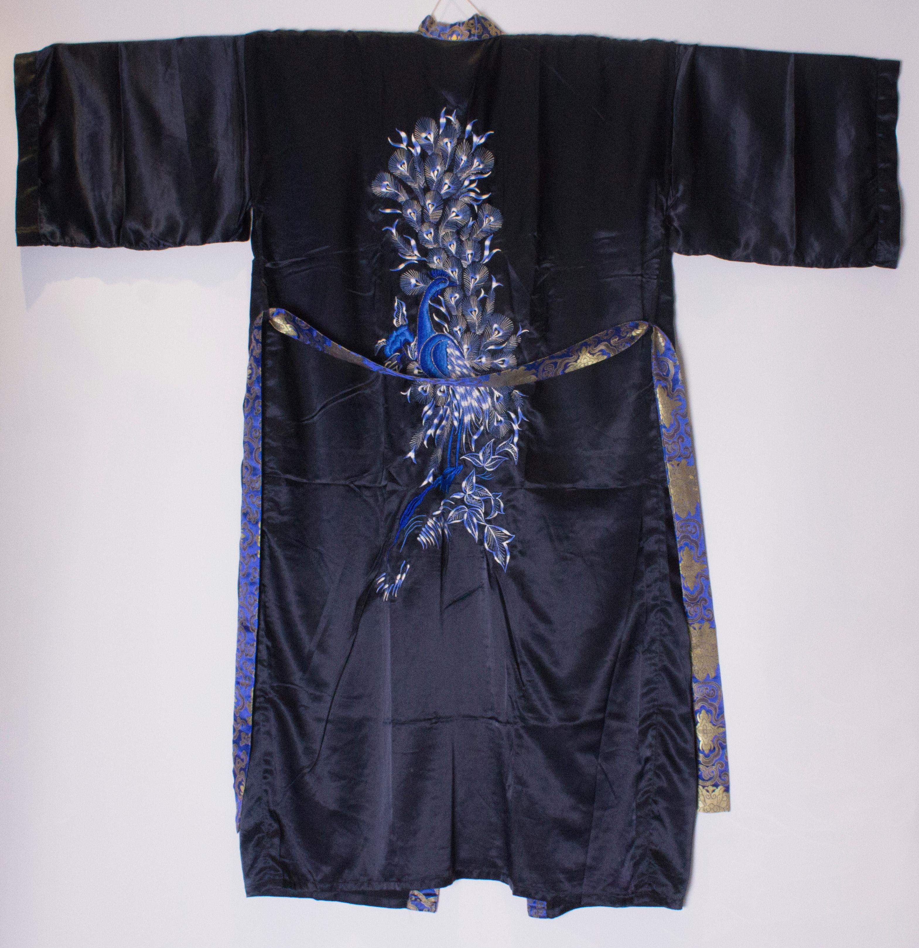 Vintage Blue Chinese Silk Dressing Gown 2
