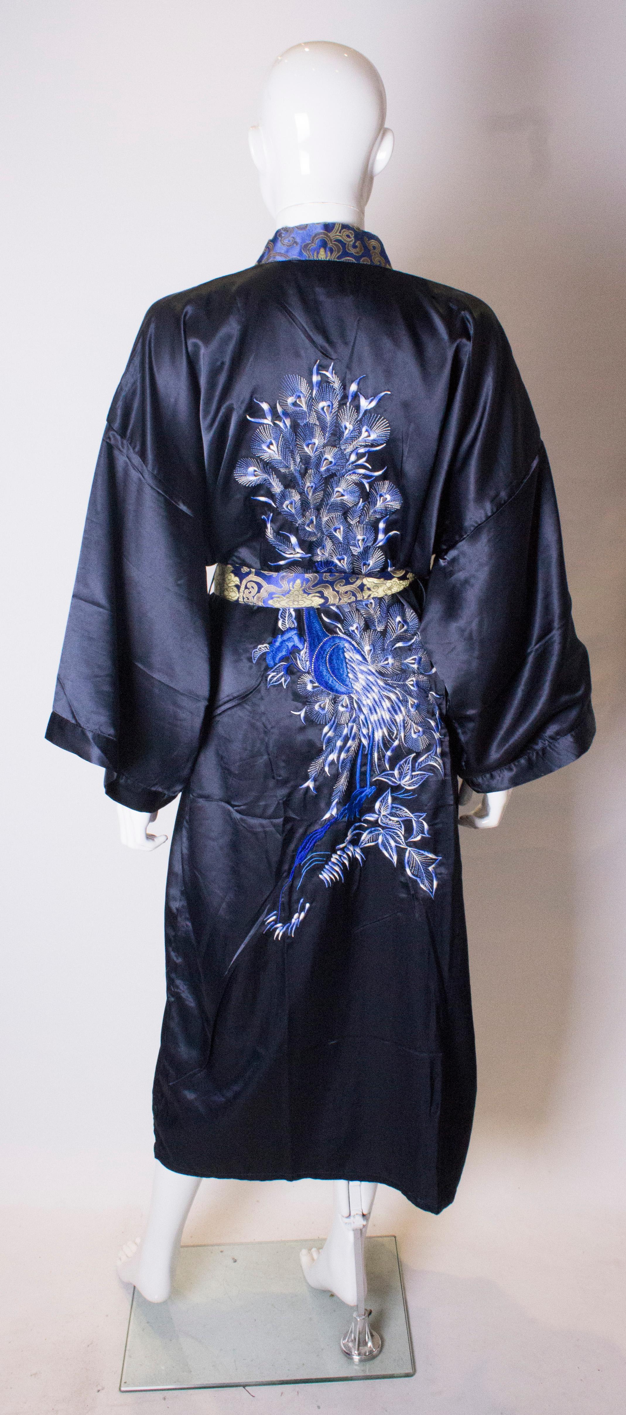Vintage Blue Chinese Silk Dressing Gown In Good Condition In London, GB