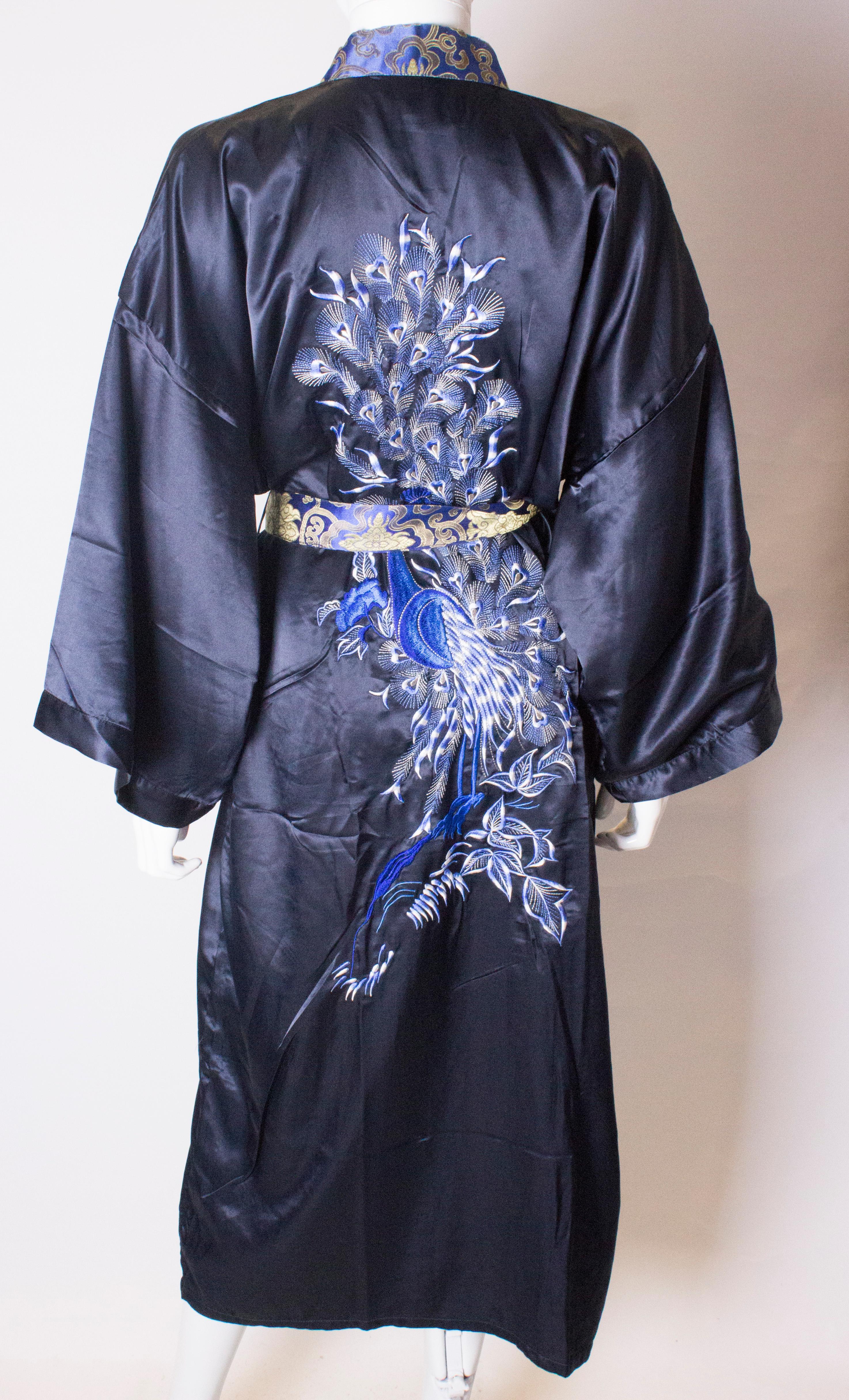 Women's or Men's Vintage Blue Chinese Silk Dressing Gown