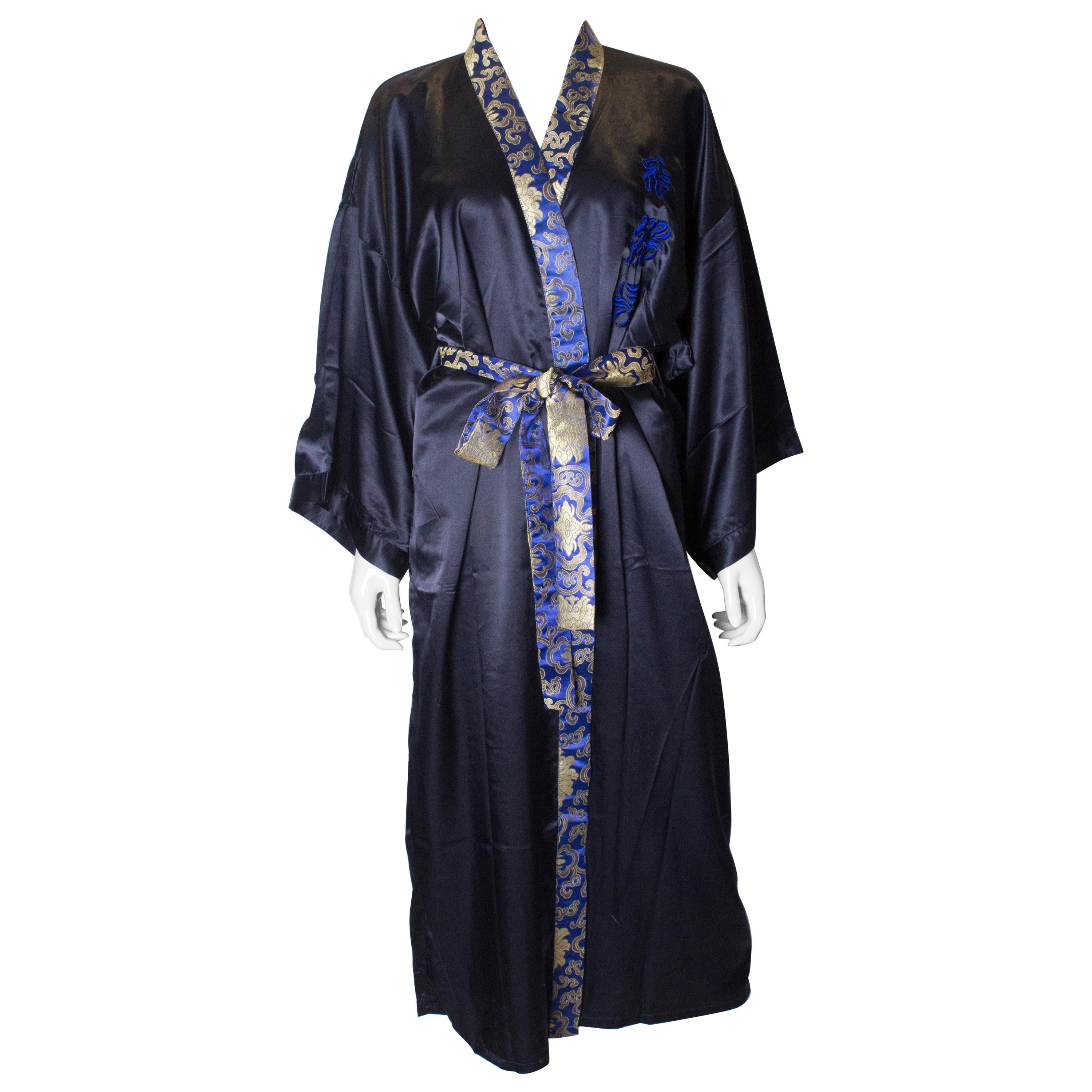 Vintage Blue Chinese Silk Dressing Gown