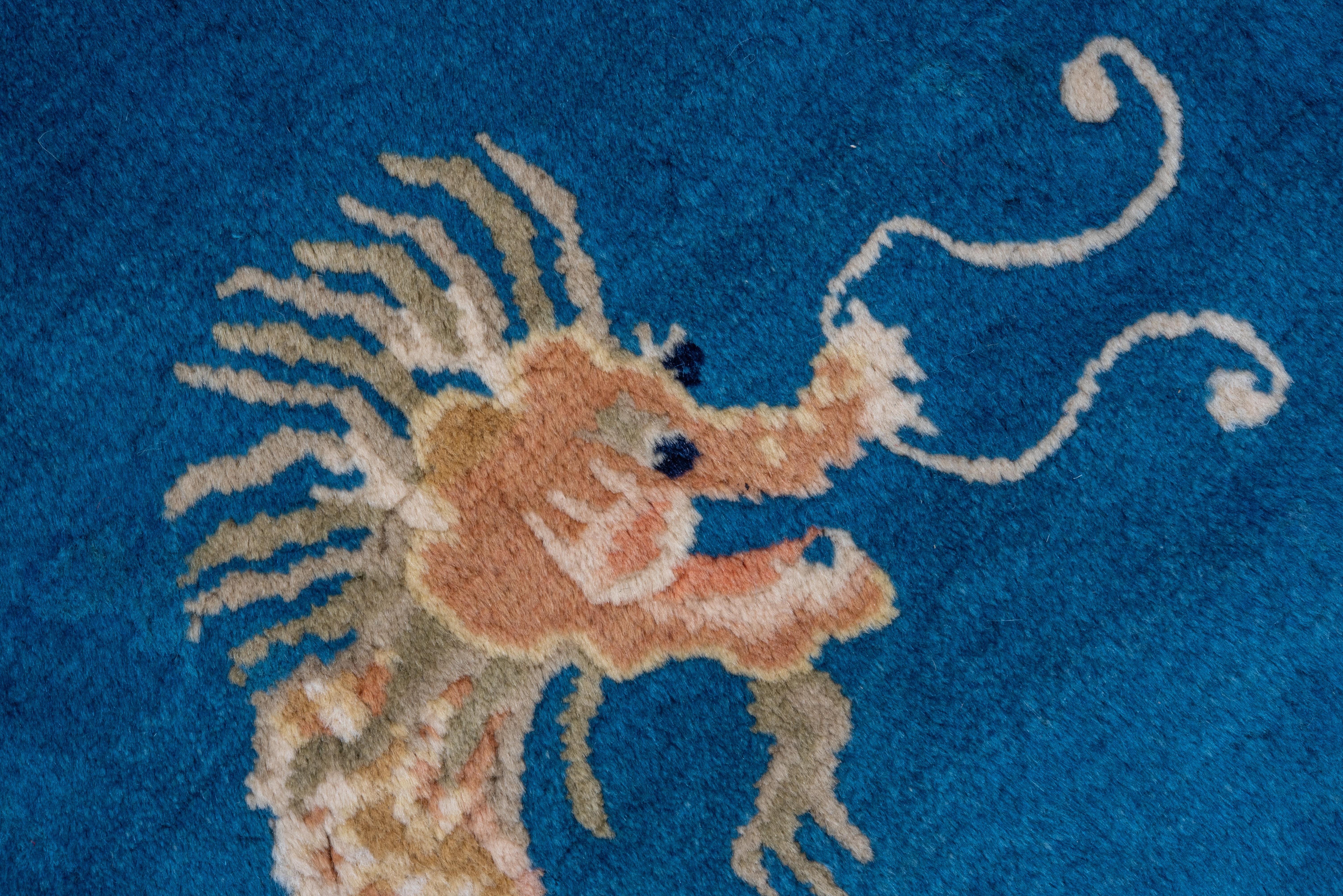 Hand-Knotted Vintage Blue Chinese Square Rug, Unique Dragon Design, circa 1960s For Sale