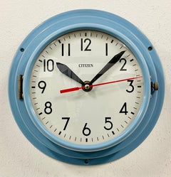 Vintage Blue Citizen Maritime Wall Clock, 1970s