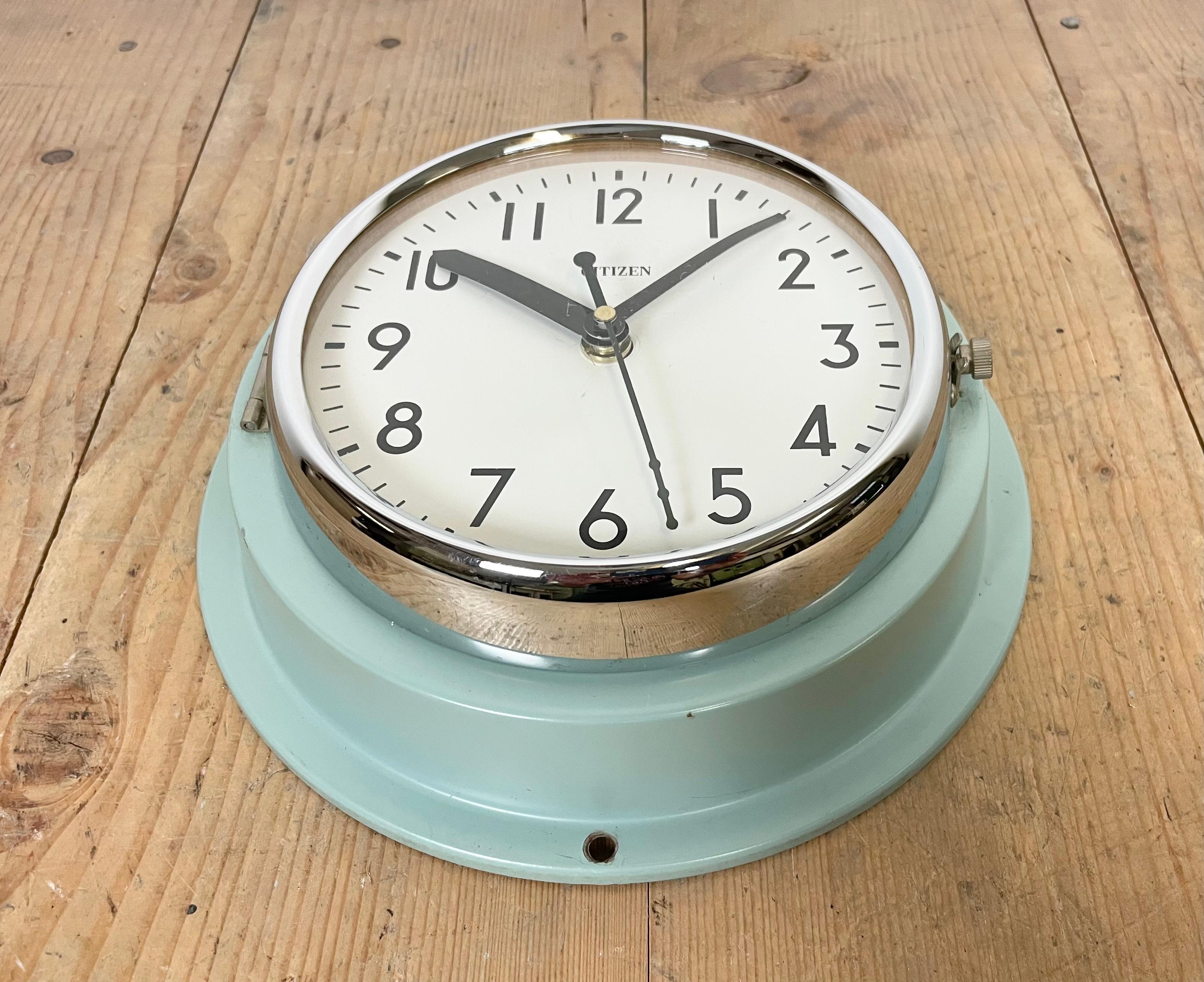 Glass Vintage Blue Citizen Navy Wall Clock, 1970s For Sale