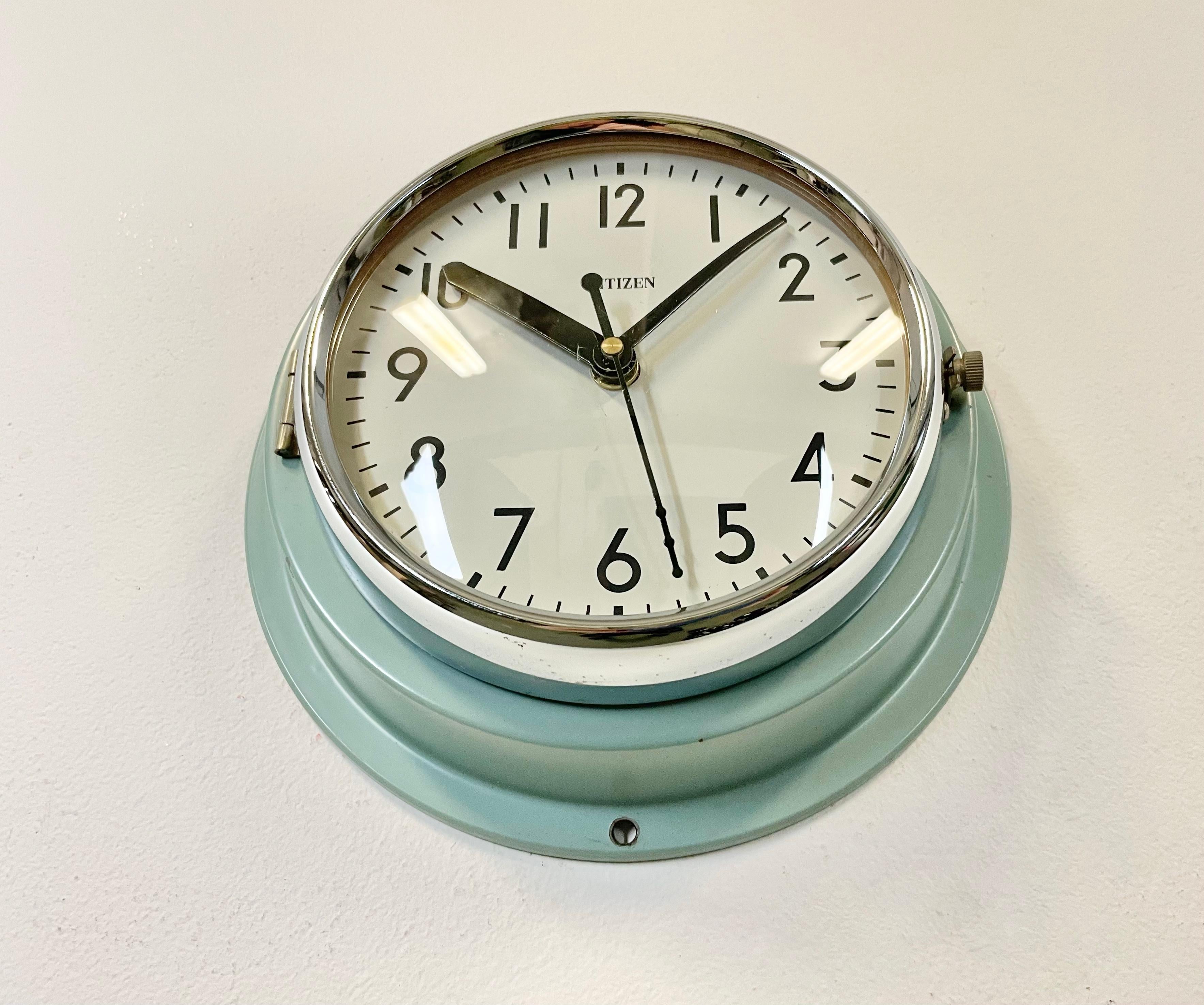 Japanese Vintage Blue Citizen Navy Wall Clock, 1970s