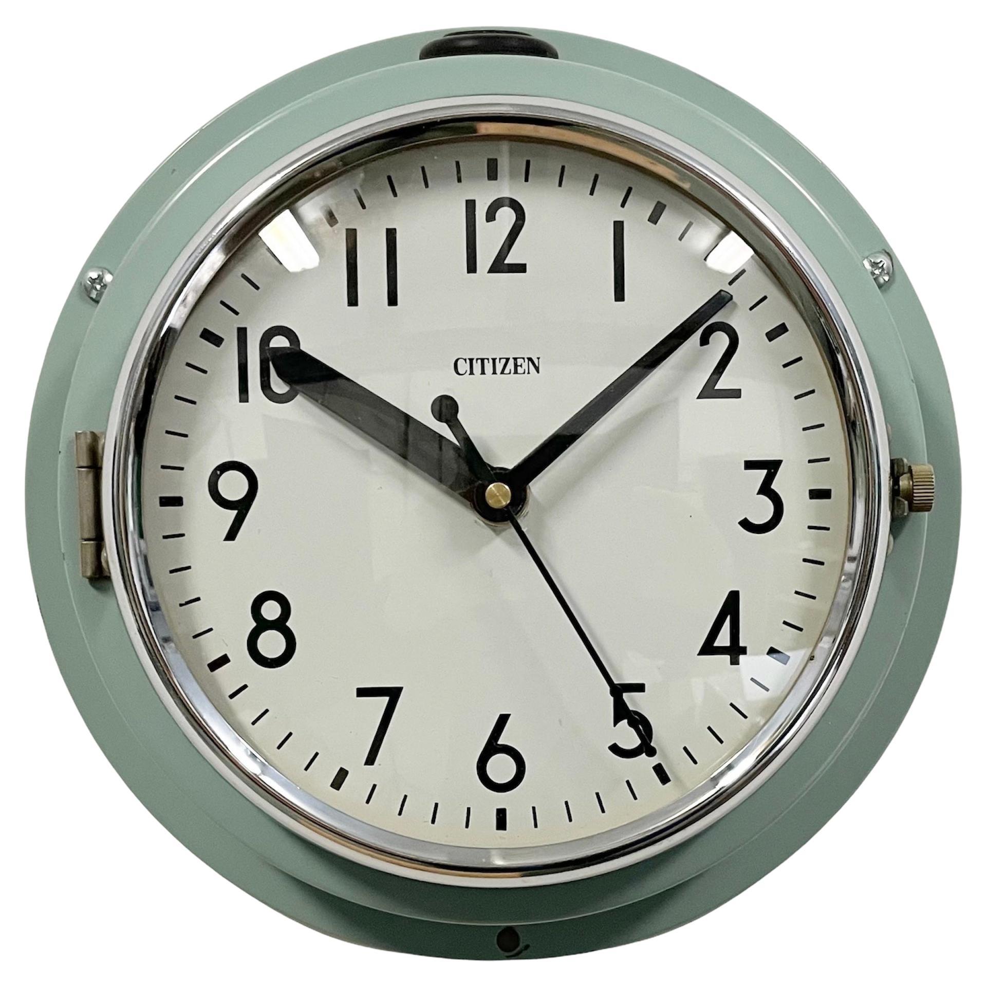 1970s Vintage Quartz German Rectangular Ceramic Green Wall Clock, Model