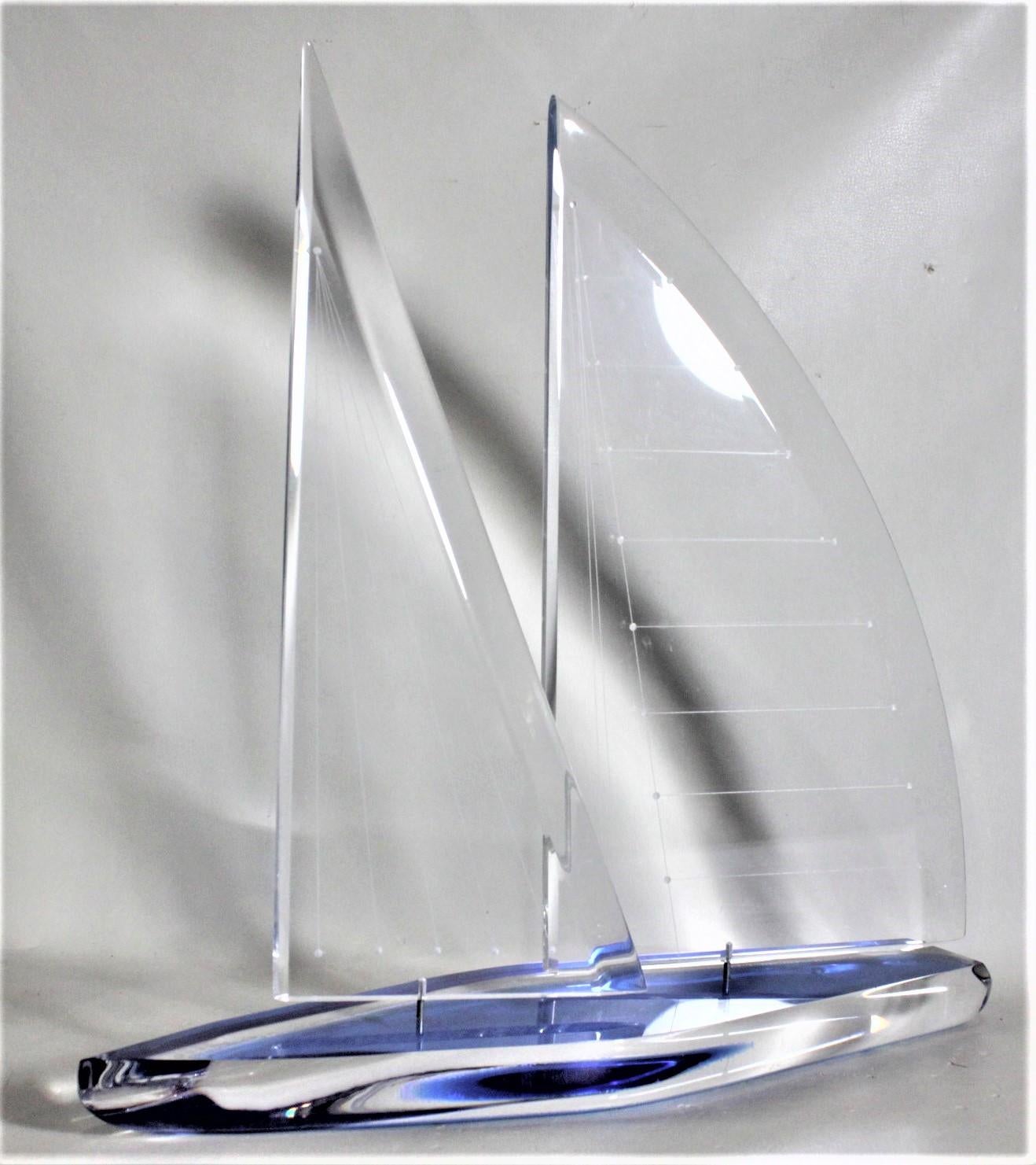 Mid-Century Modern Vintage Blue & Clear Lucite Racing Sailboat Sculpture by Wintrade, Beverly Hills For Sale