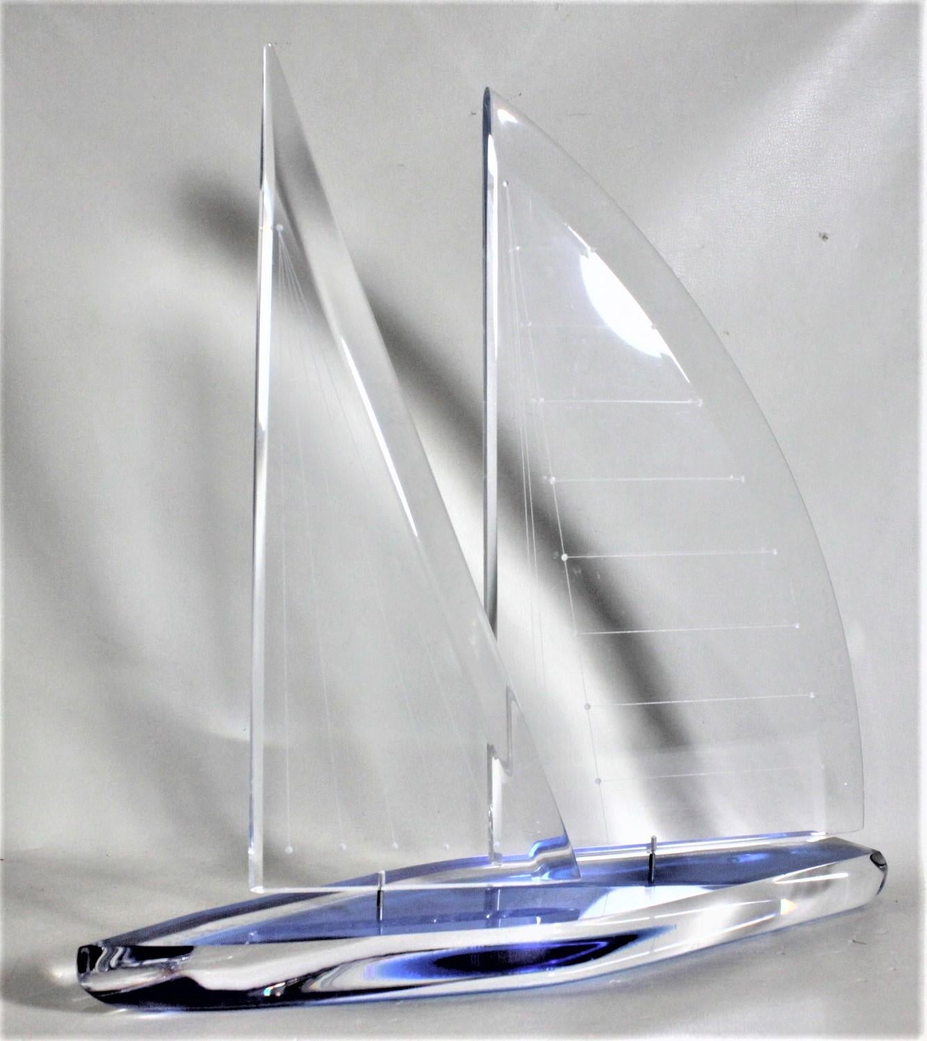 American Vintage Blue & Clear Lucite Racing Sailboat Sculpture by Wintrade, Beverly Hills For Sale