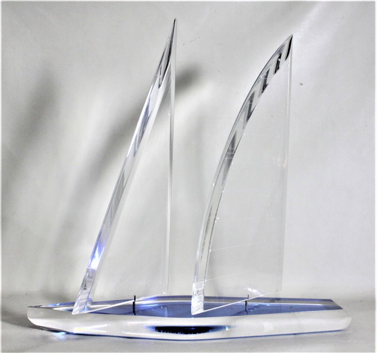 20th Century Vintage Blue & Clear Lucite Racing Sailboat Sculpture by Wintrade, Beverly Hills For Sale
