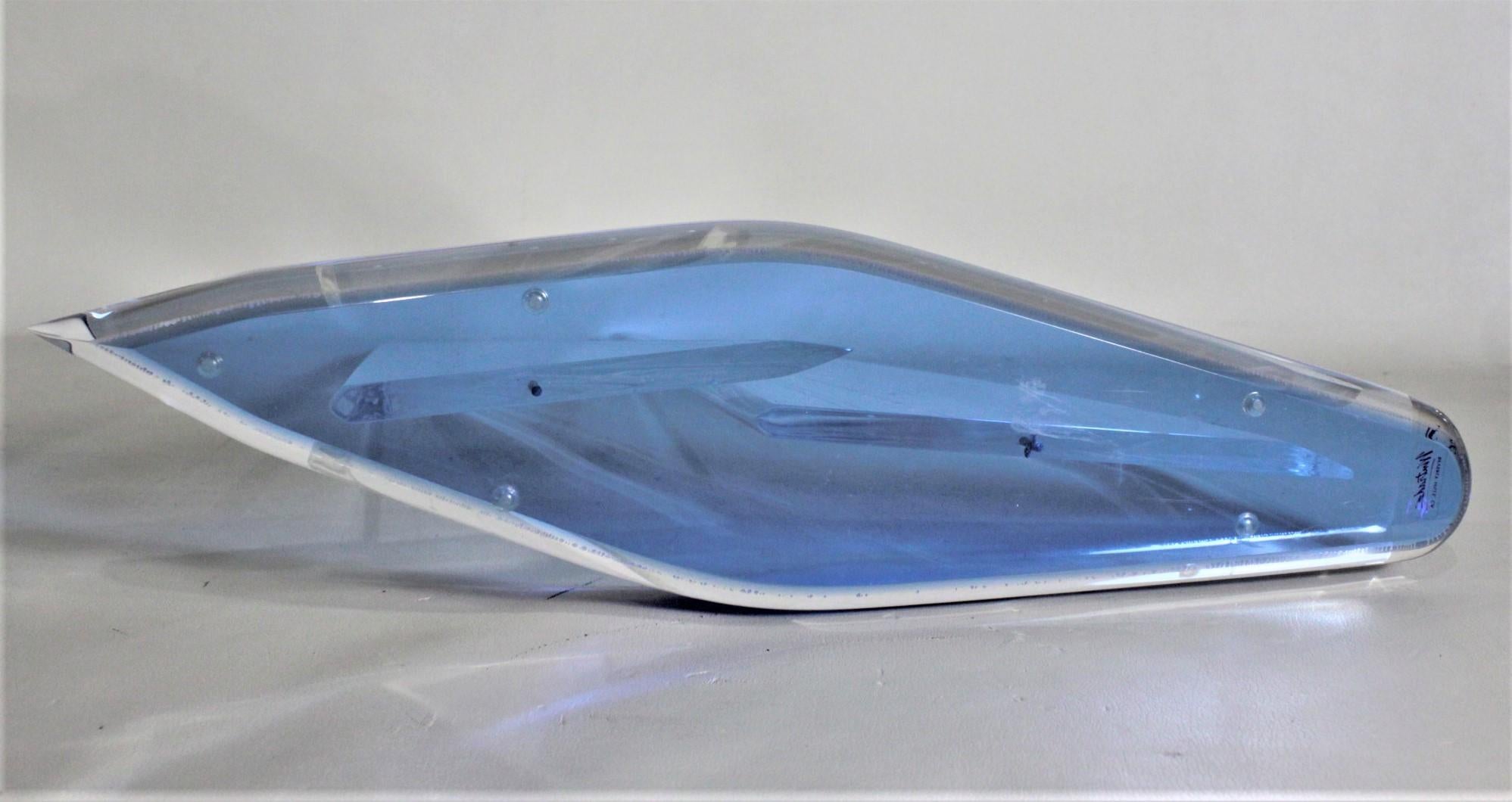 Vintage Blue & Clear Lucite Racing Sailboat Sculpture by Wintrade, Beverly Hills For Sale 1