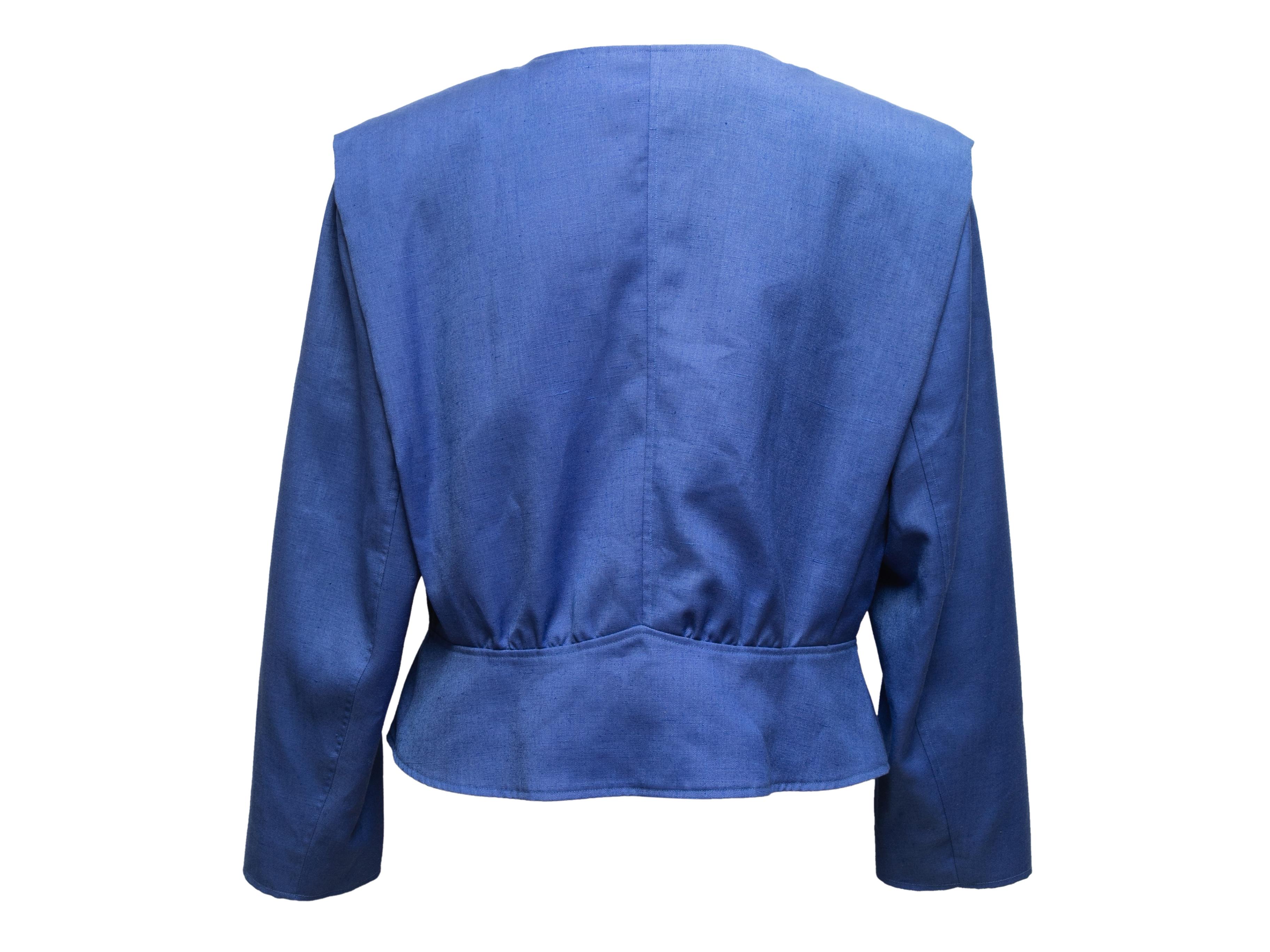 Vintage Blue Courreges Deep V-Neck Jacket Size US L In Good Condition For Sale In New York, NY