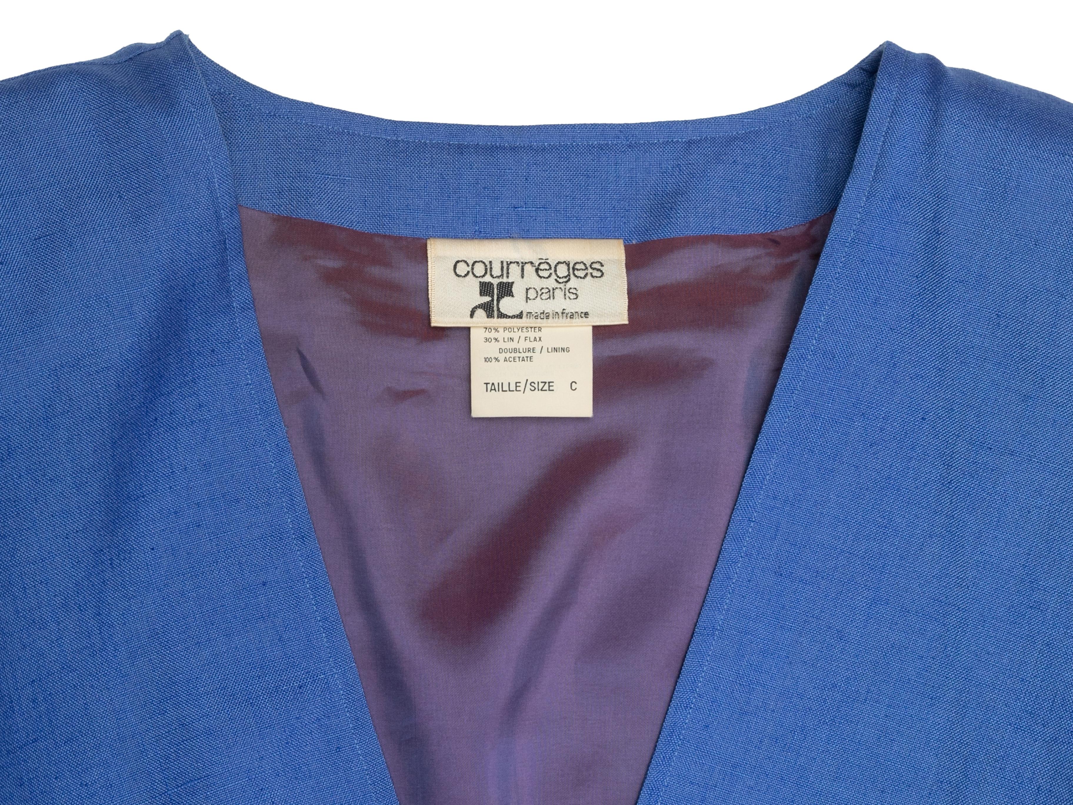 Vintage Blue Courreges Deep V-Neck Jacket Size US L Pour femmes en vente